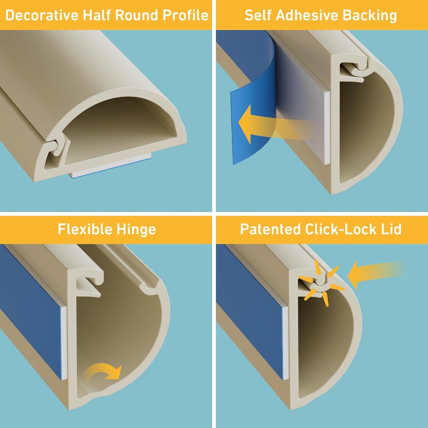 D-Line Half Round Cord Hider, Patented Cable Cover, Hide TV Wall Mount Wires, Raceway for Cords, Decorative Wire Covers, Paintable, Adhesive Cable Concealer, 1x 0.78in W x 0.39in H x 39in L, Beige