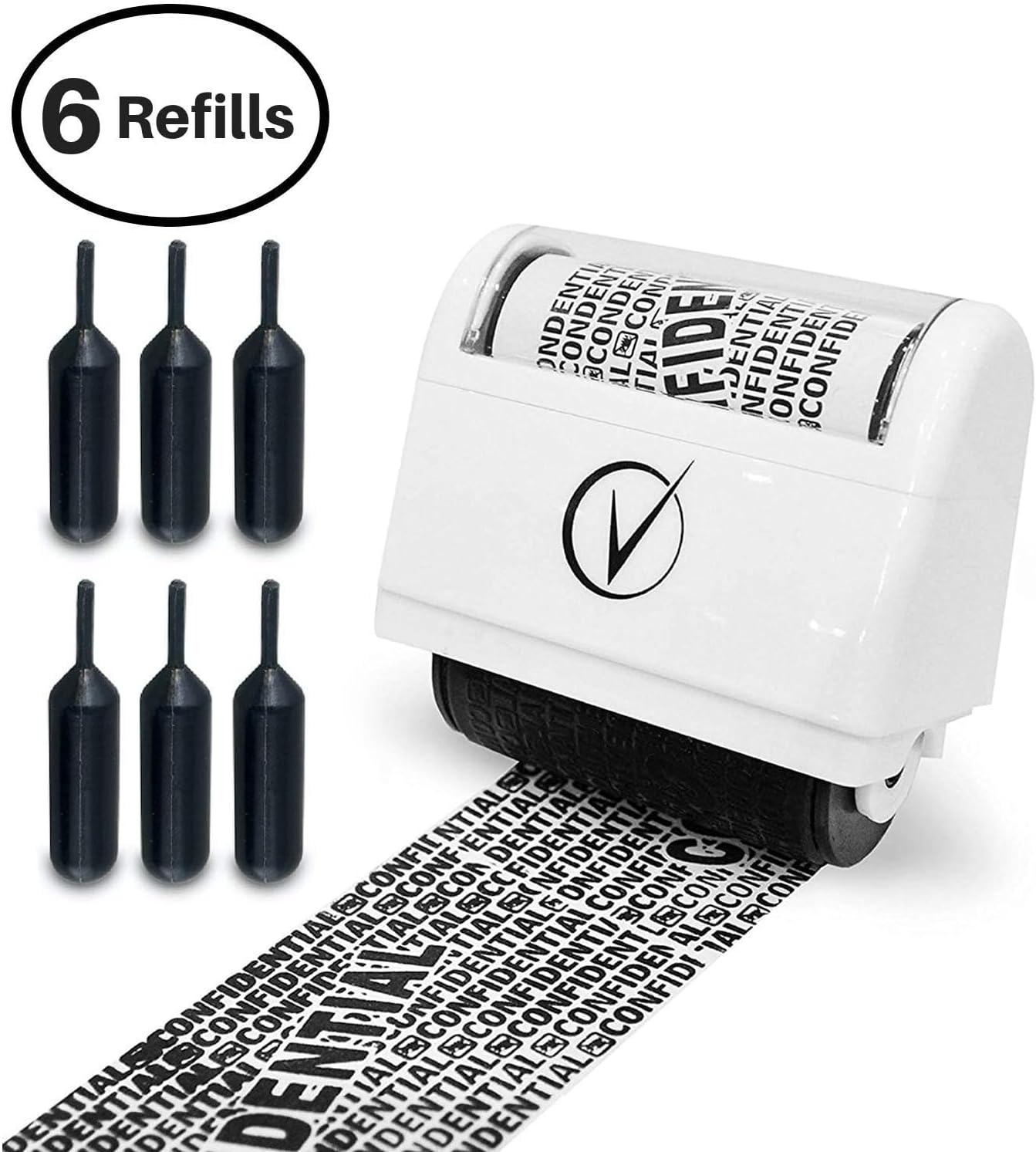 Vantamo Identity Theft Protection Roller Stamp for Hiding Sensitive Information, Wide Confidential Stamp with 6 Ink Refill, Security Stamp Roller for Identity Theft Prevention, Classy Blue