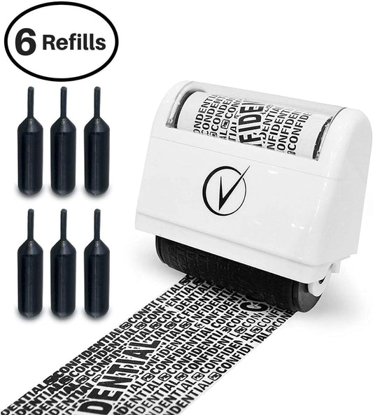 Vantamo Identity Theft Protection Roller Stamp for Hiding Sensitive Information, Wide Confidential Stamp with 6 Ink Refill, Security Stamp Roller for Identity Theft Prevention, Classy Blue