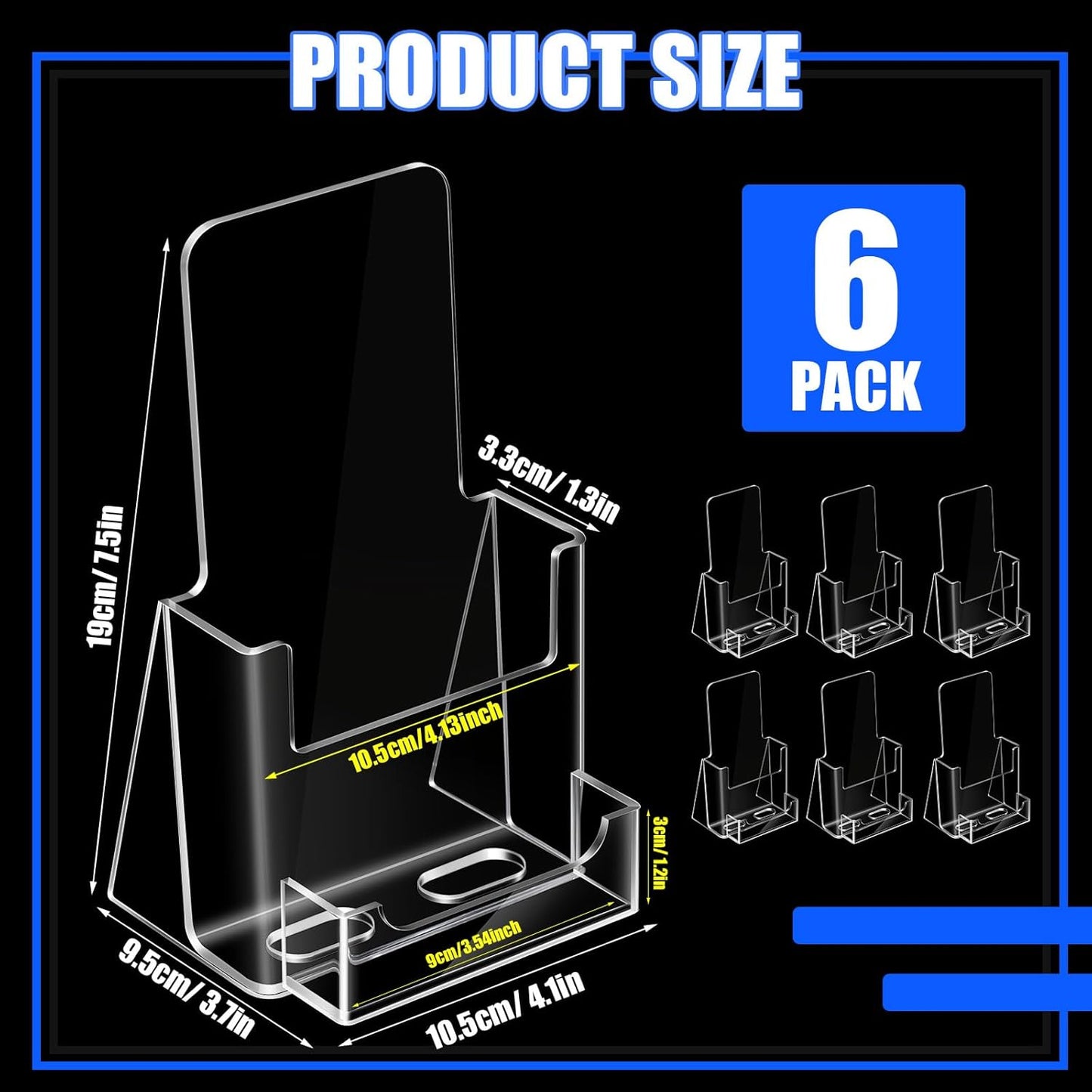 Wenqik Acrylic Brochure Holder with Business Card 4.1 Inch Rack Card Holder Pamphlet Display Stand Organizer for Menu Flyer Magazine Office Booklets(6 Pcs)