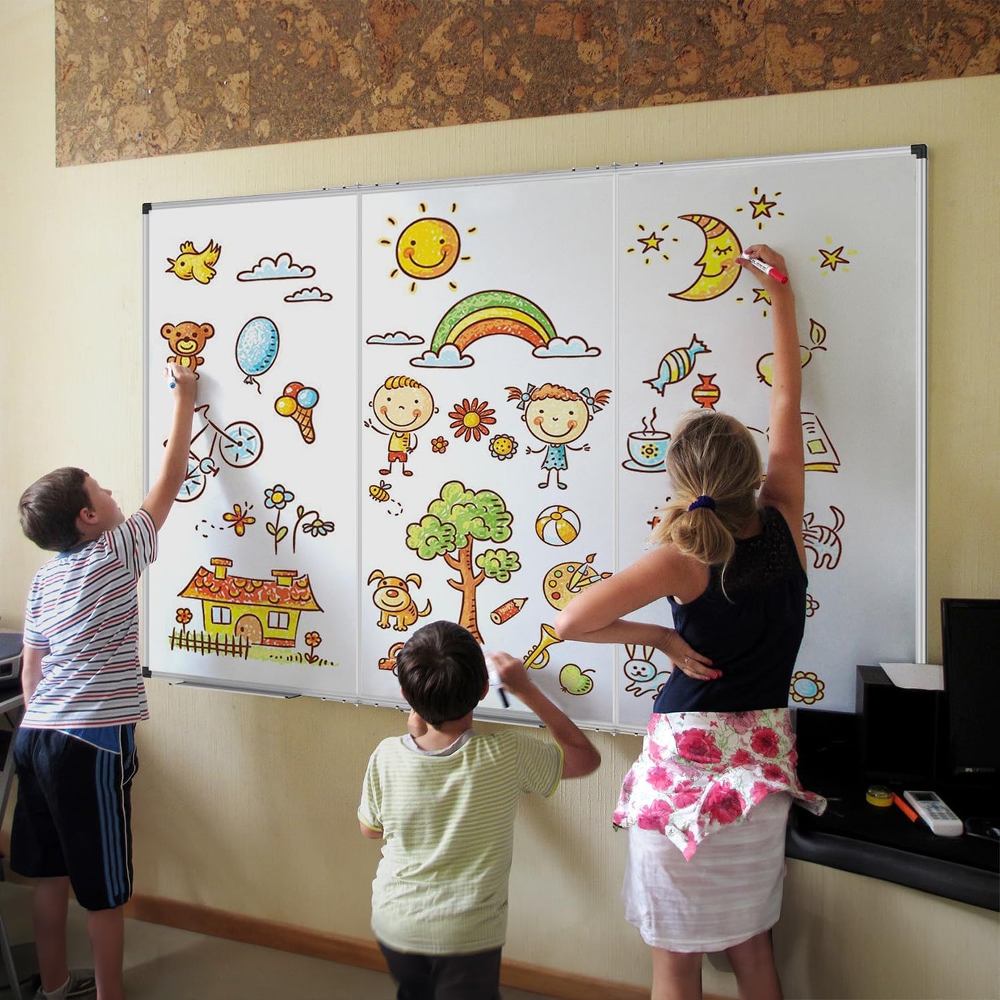 XBoard Extra Large Magnetic Whiteboard 96 x 48 Inch, Giant Foldable Dry Erase White Board with Aluminium Frame & Marker Tray 8' x 4' | Wall Mounted Tri Folding Message Presentation Board