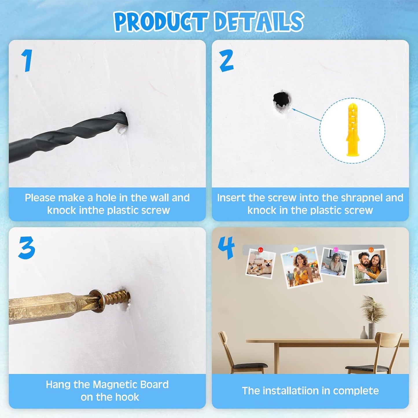 6 Pieces 36 Inch Frameless Magnetic Stainless Iron Board Strips Bulletin Bar Magnetic Wall Board Memo Strip Set with 48 Pieces Colorful Magnets for School Office Home