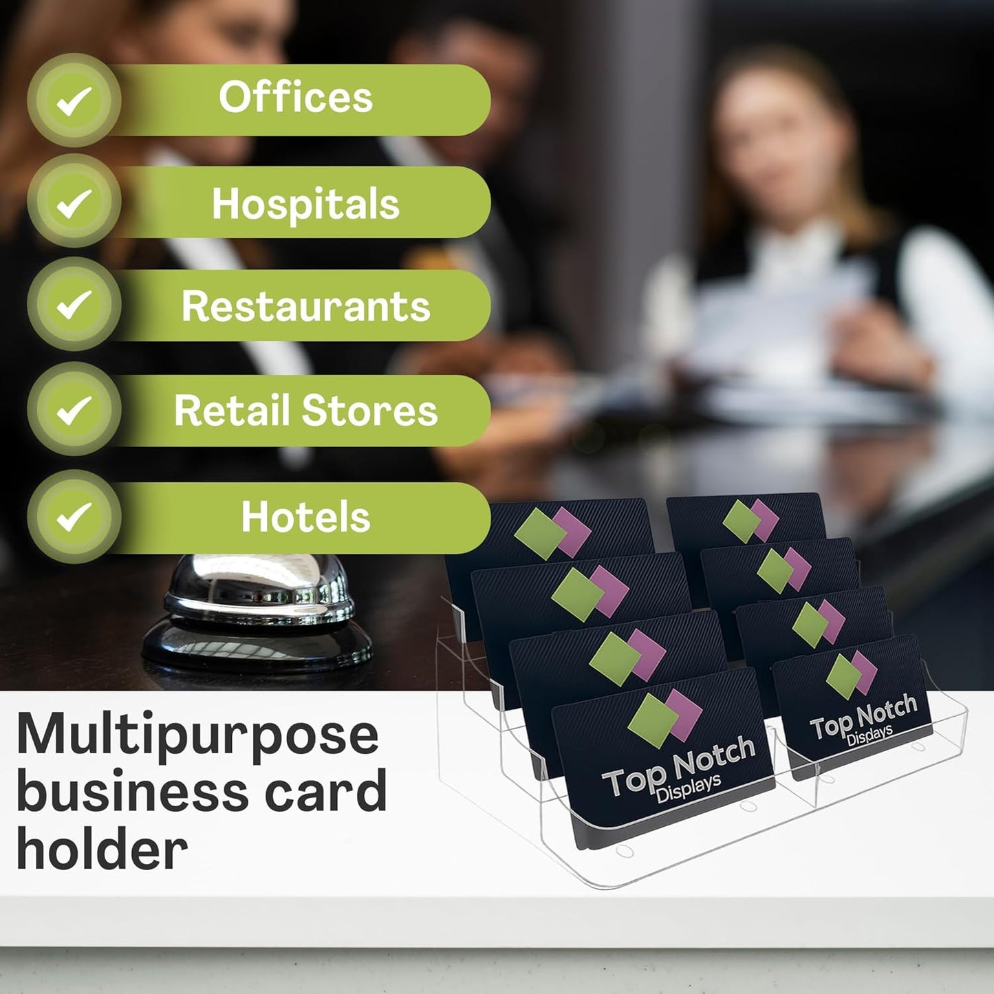 8 Pocket Clear Acrylic Business/Gift Card Holder, Fits standard-sized business cards or gift cards, For Use In Office, Retail, and Hospitality - Pack of 2