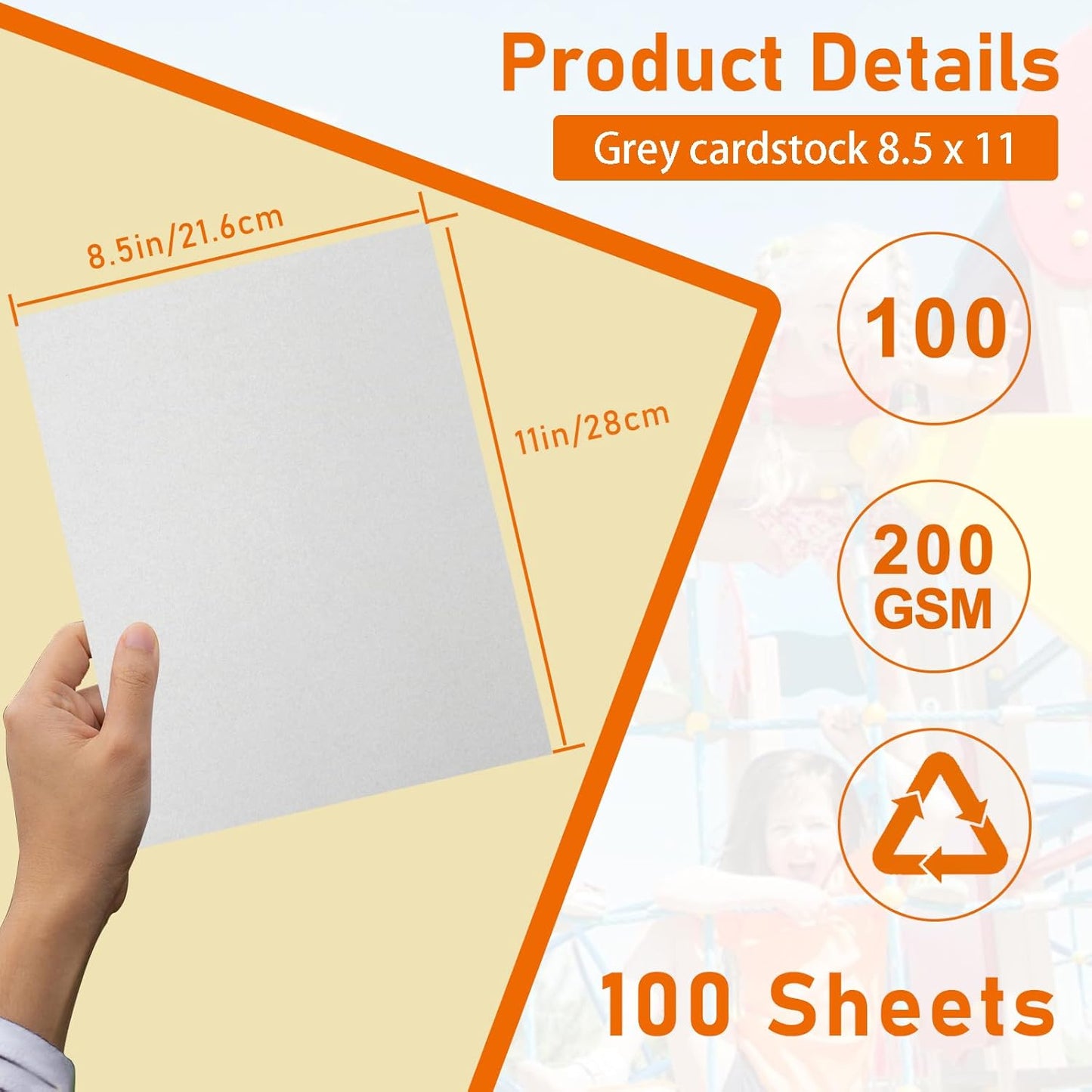 100 Sheets Grey Cardstock 8.5 x 11 Certificate Paper, 75lb Gray Card Stock Printer Paper for Wedding, Crafting, Memus, Making Cards，Invitations