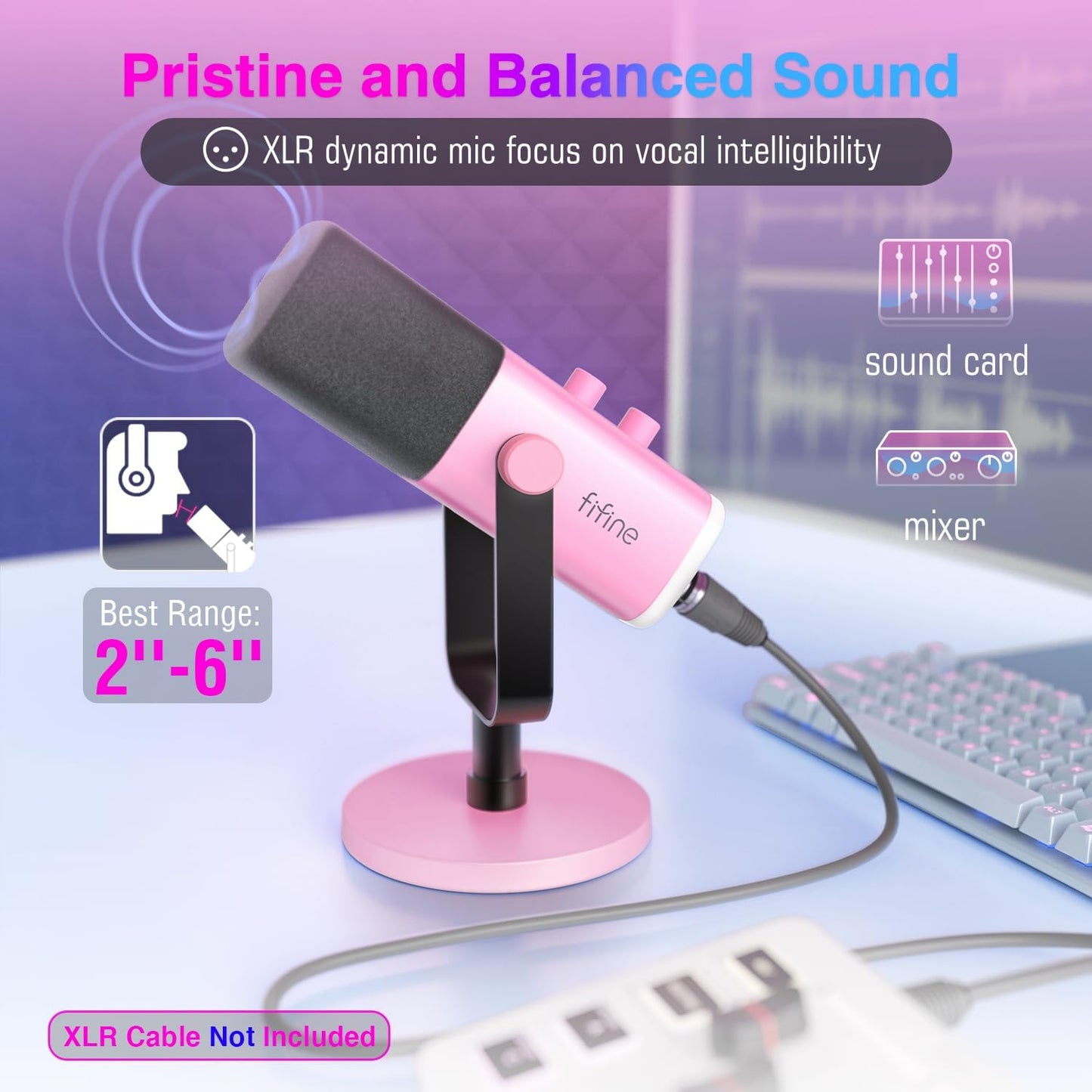FIFINE XLR/USB Microphone, Gaming Recording PC Microphone with Headphones Jack, Mute Button, Dynamic RGB Mic for Computer, Streaming Mic for Podcasting Voice-Over YouTube Video-AmpliGame AM8 Pink