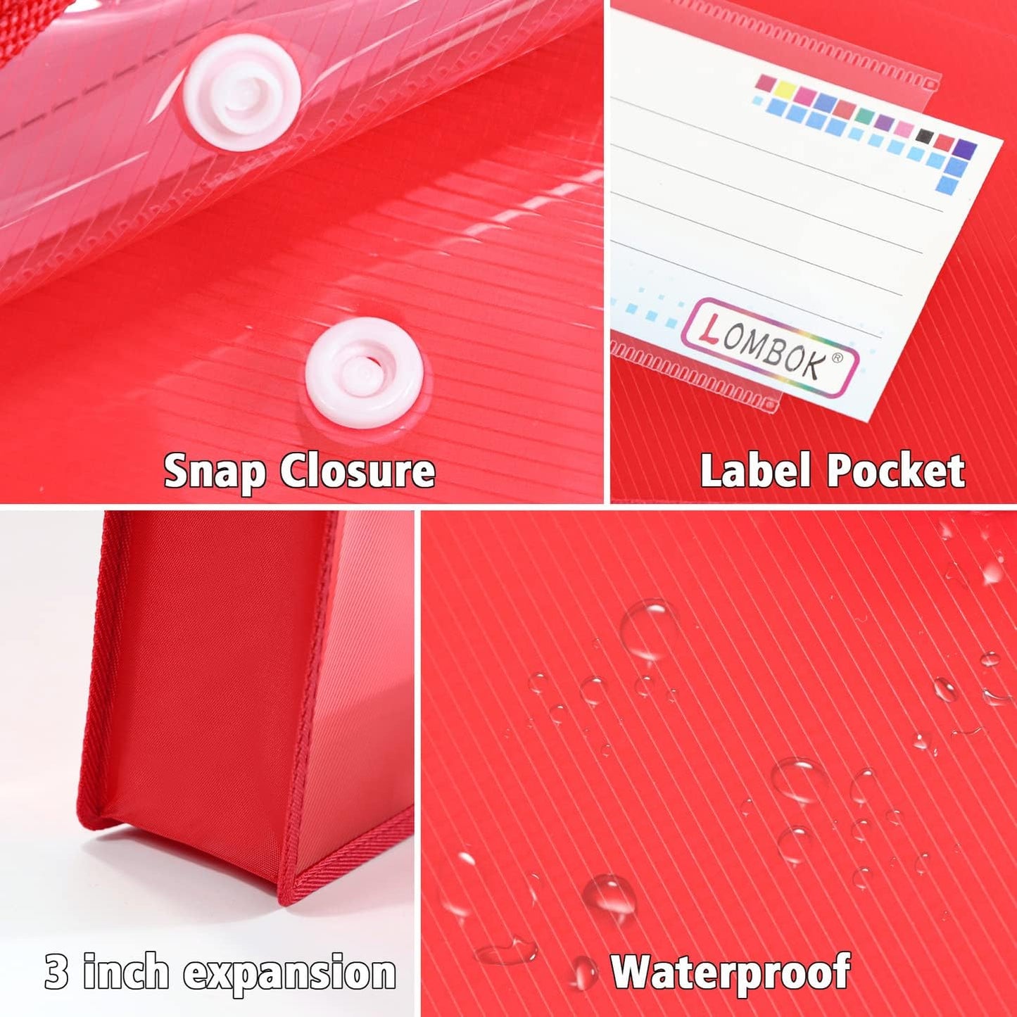 YoeeJob Plastic File Folders Legal Size 2 Pcs, Expandable Document Folder with Snap Button Closure, A4 Expanding File Wallet Envelopes Pouch with Label Pocket, Red