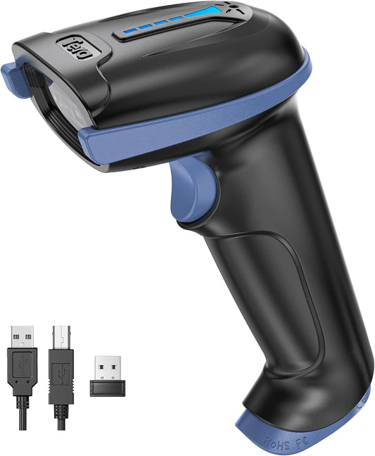 Tera 1D 2D QR Barcode Scanner Wireless and Wired with Battery Level Indicator Digital Printed Bar Code Reader Cordless Handheld Barcode Scanner Compact Plug and Play Model D5100