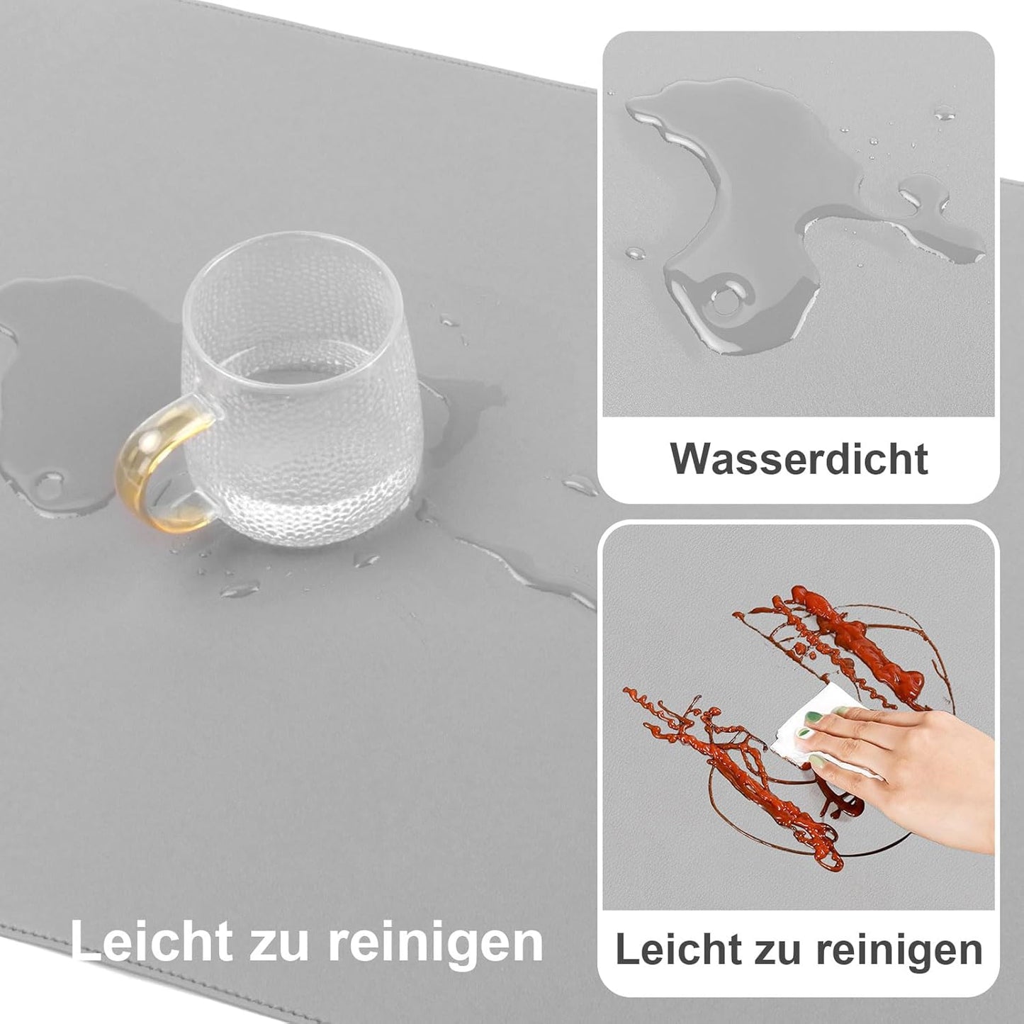 DAWNTREES Desk Mat Protector,PU Leather Desk Pad,Non Slip, Large Mouse Pad and Keyboard Mat, Waterproof Writing Pad for Office and Home (Light Gray,47.2''x23.6'')