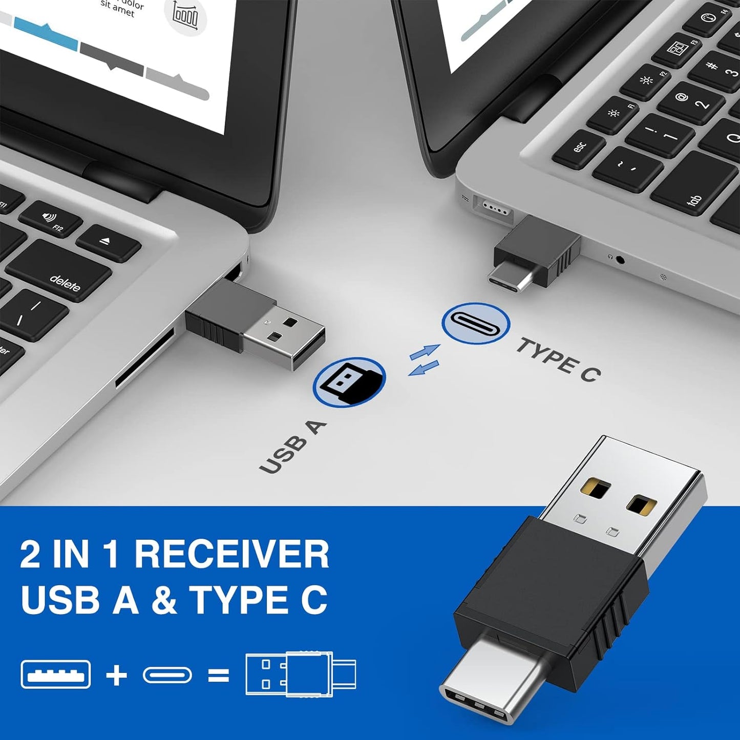 DINOSTRIKE USB-A and USB-C Presentation Clicker with Air Mouse Control, Rechargeable Wireless Presenter Remote PPT Pointer RF 2.4GZ PowerPoint Clicker Slide Advancer for Mac Computer Laptop