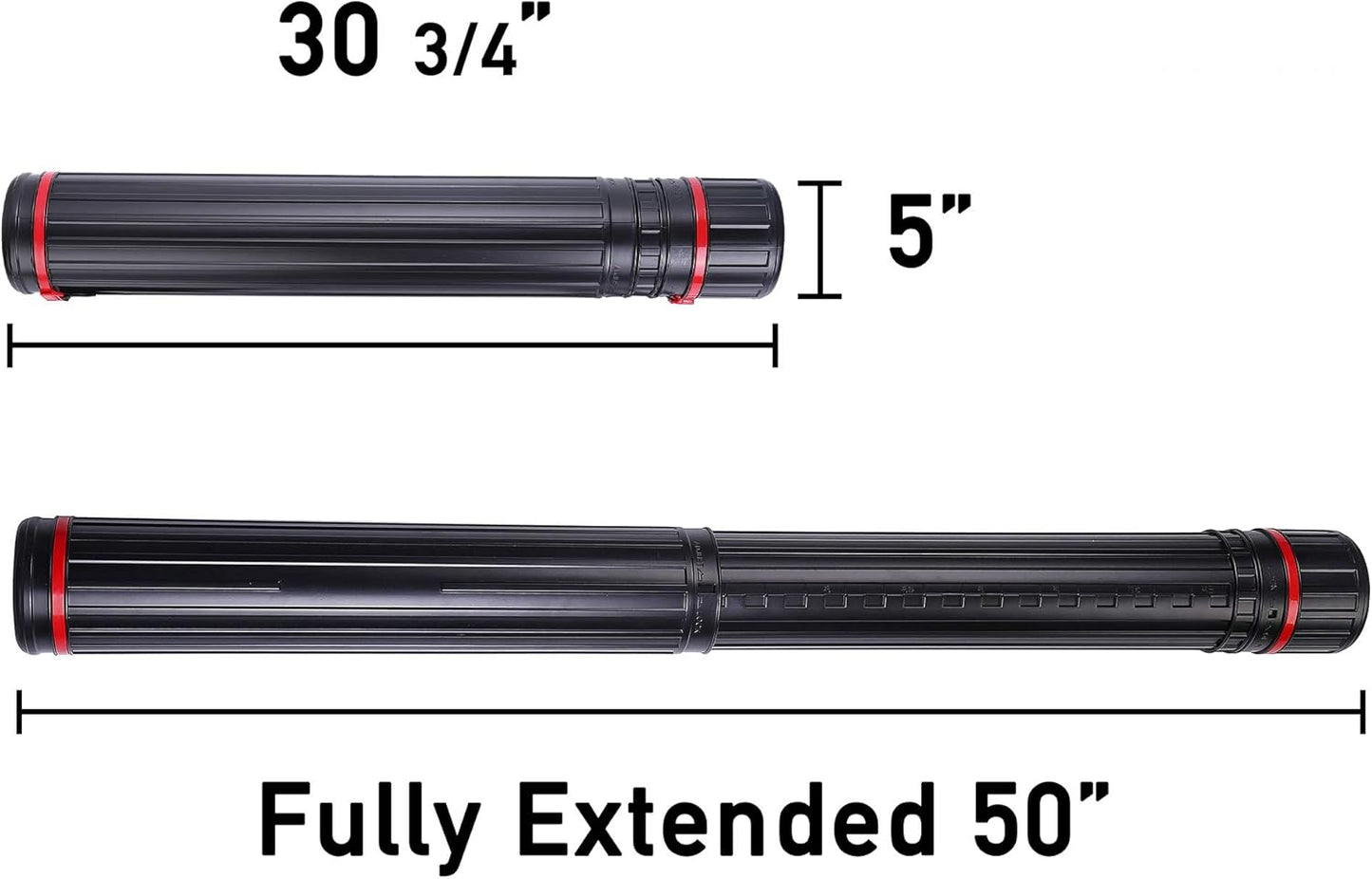 CALPALMY 2-Pack XX-Large Extendable Poster Tubes Expand from 30.5” to 50” with Shoulder Strap | Carry Documents, Blueprints, Drawings and Art | Black Portable Durable Round Storage Cases