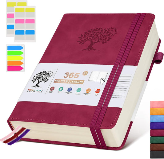 A5 Lined Journal Notebook - 365 Page Leather Journals for Writing Women & Men，Hardcover Notebook with 100Gsm Thick Pages，Daily Diary for Travel, Work，School，Note Taking，College Ruled (5.9" x 8.5")