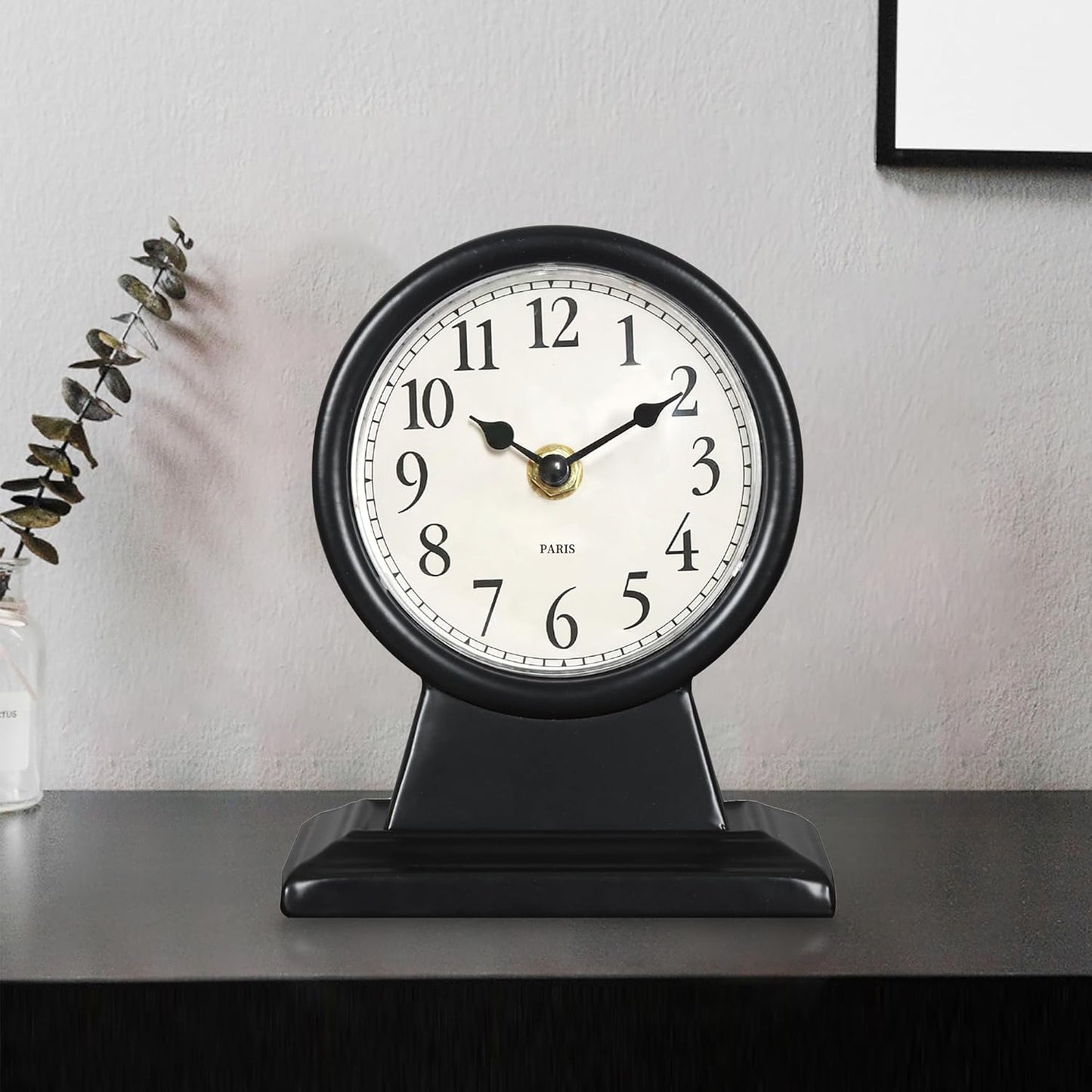 6.7" Analog Bedside Clock,Small Retro Desk Clock Battery Operated,Slient Metal Table Clock Decorative Desk Clock for Living Room Decor,Bedroom,Bedside,Shelf (Black)