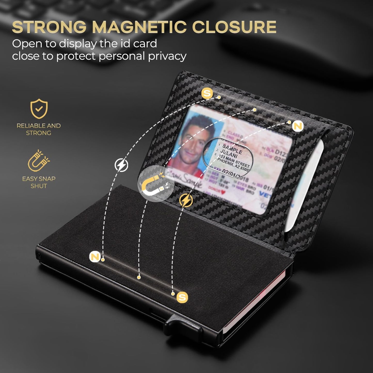 Slim Card Wallet for Men with ID Window – Minimalist RFID Wallet, Pop-Up Function, Ultra Thin Design, Metal Business Card Case Holds 8+ Cards, Gifts for Men, Men's Accessories