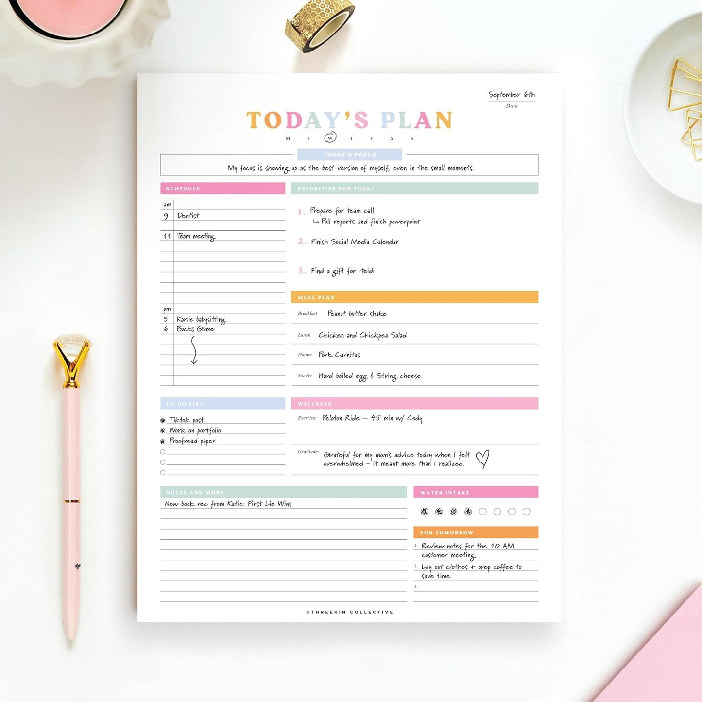 ThreeKin To-Do List Planner – Daily Tear-Off Notepad (50 Sheets, 8.5” x 11”) for Maximum Productivity – Colorful Layout for Work, School & Home – USA Women-Owned Brand