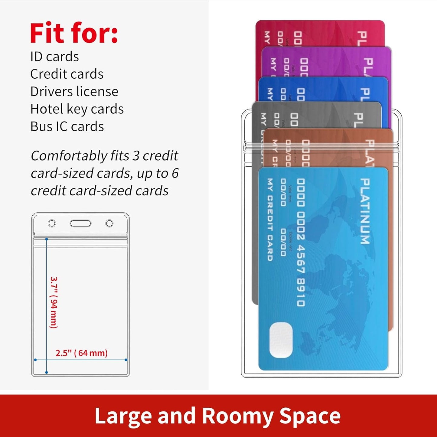 100 Pcs Clear ID Badge Holder, Vertical Plastic Name Tag Protector, Key Card Cover Sleeve, Work I'd Badge Badge Holders with Waterproof Resealable Zipper for Nurse Lanyard