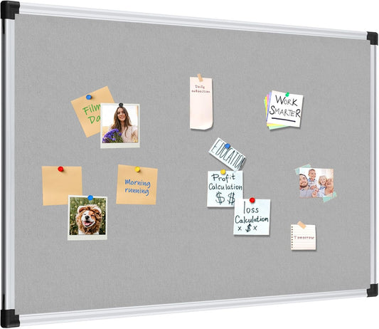 XBoard Bulletin Board 36 x 24 inch, Grey Fabric & Cork Board 3' x 2' with Sliver Aluminum Framed for Home Office School Pin Collections