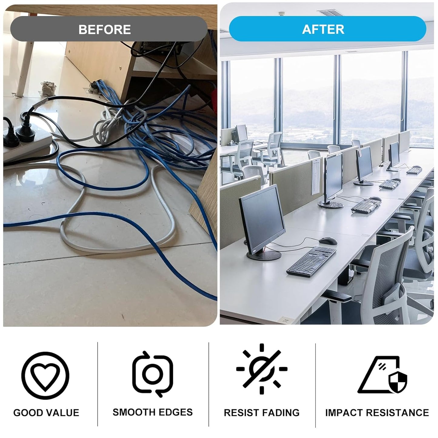 1-3/8" Black Desk Grommet with Bi-Metal Hole Saw, JTemgle Plastic Cable Hole Cover Computer Table Cord Wire Organizer Caps, Desktop Cord Management for Home Office TV Stands Tabletops, 7 Pieces