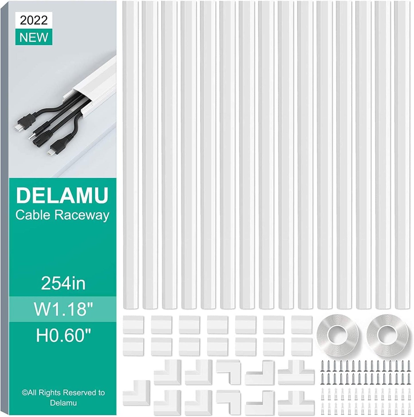 Delamu Cord Hider, 254in Cable Hider Cord Covers for Wires on Wall, Wire Covers for Cords, Wire Hiders for TV on Wall, TV Cord Hider for Wall Mounted TV, Cable Management, 15x L16.9 W1.18 H0.6in