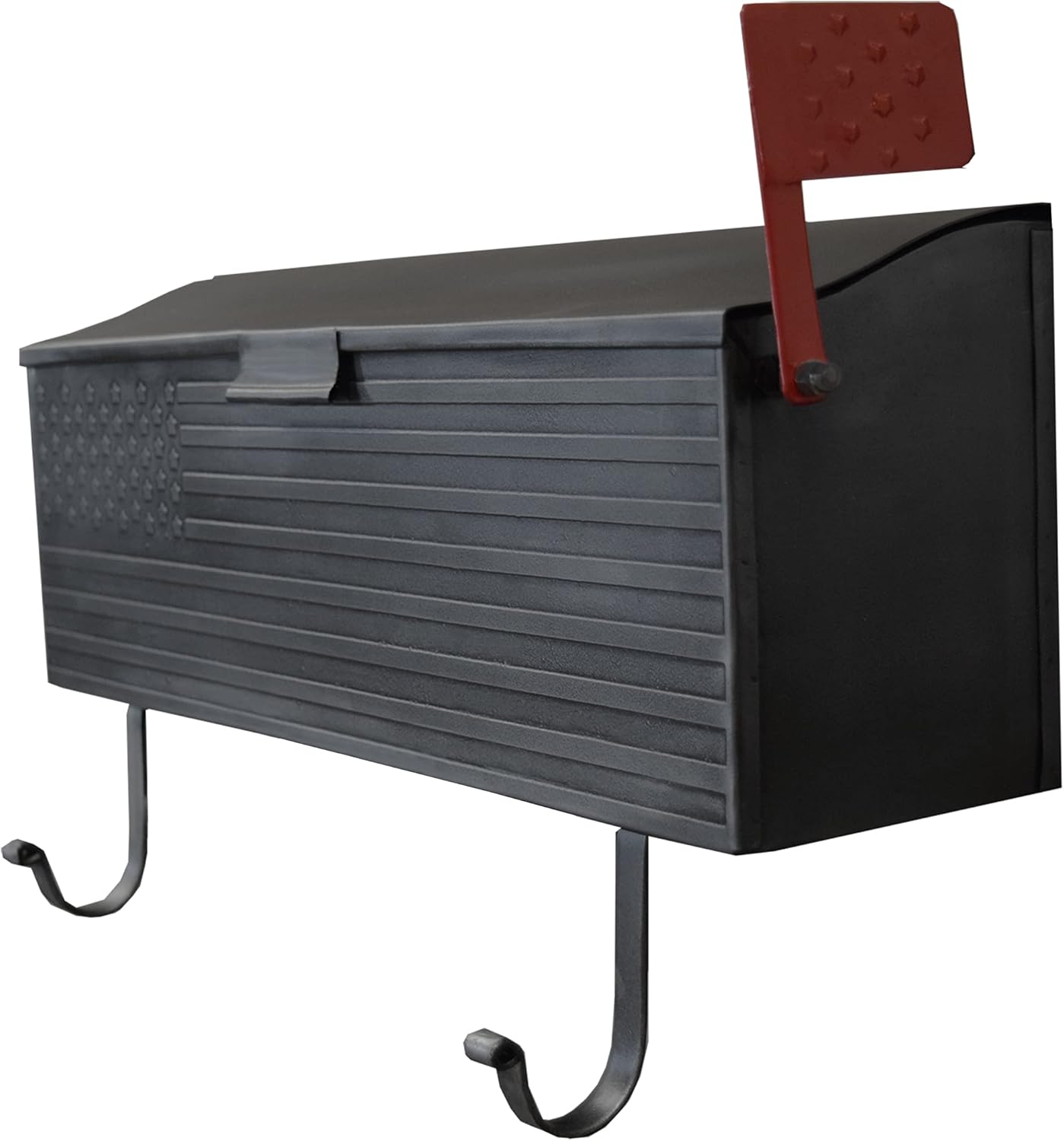 Oakland Living AZ620-SILVER Silver Patriotic Metal Outgoing Mail Flag and Newspaper Hangers Wall Mount Mailbox