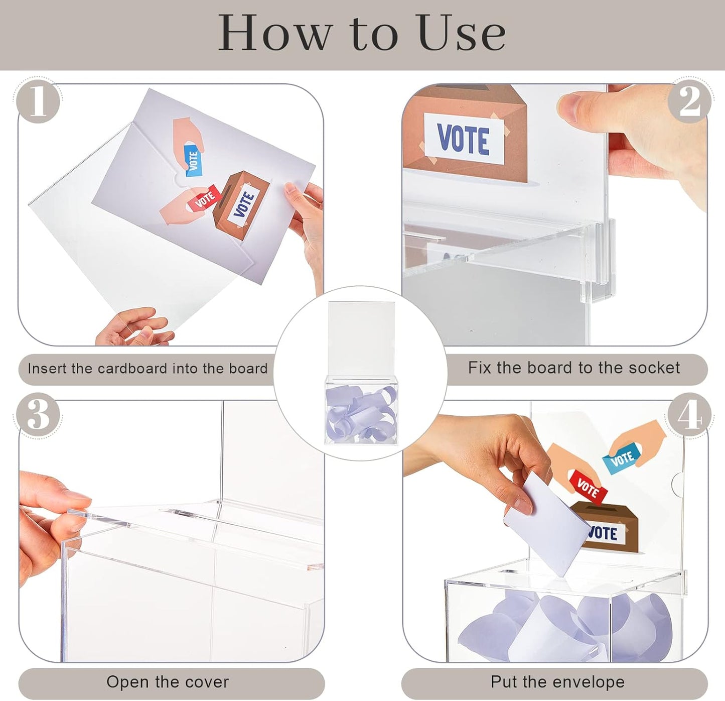 Bucherry 3 Pcs Acrylic Donation Box with Slot, 5.9 x 5 x 5 Inches Clear Ballot Suggestion Raffle Ticket Box with Sign for Fundraising, Raffle, Collecting, Donating, Voting