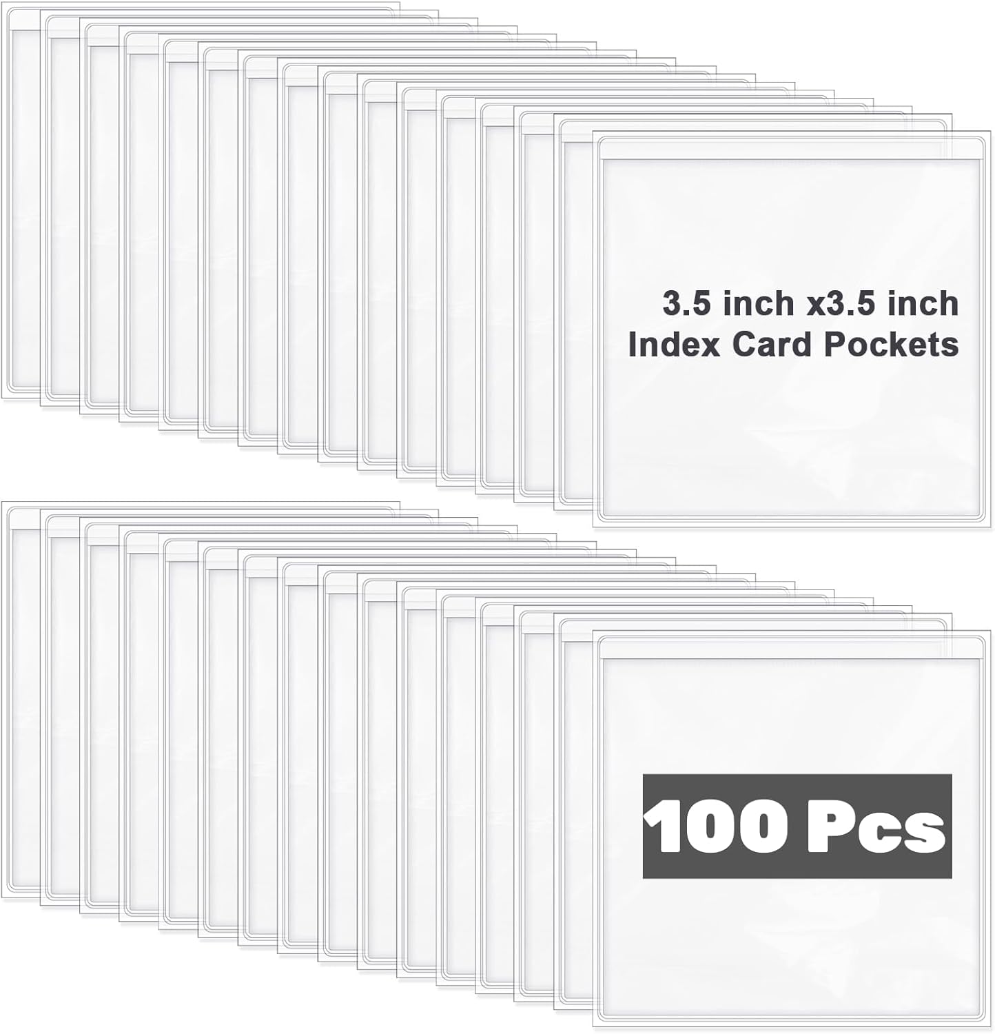 100 Pcs Self Adhesive Label Holder, Clear PVC Index Card Pockets, 3.5 x 3.5 inches