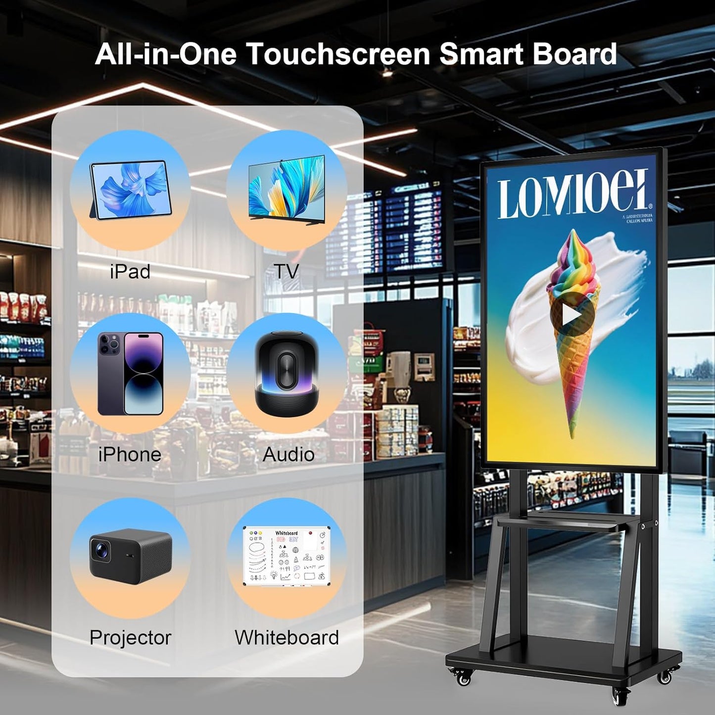 49" Smart Board, Electronic Interactive Smartboard for Classroom, Screen Mirroring, 8+64GB, Android iOS 14.0, Digital Whiteboard for Presention Annotation Live Streaming(Wall Mount Included)