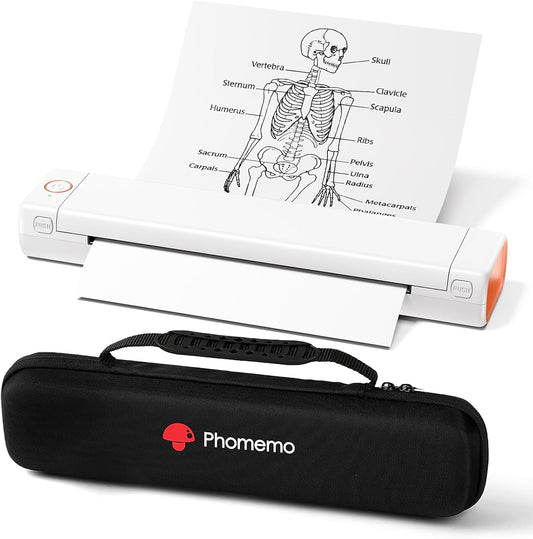 Phomemo Inkless Portable Printer for Travel - Wireless Thermal Printer Compatible with Phone & Laptop, Bluetooth Printers Supports 8.5" X 11" Letter Thermal Paper, Come with Carry Case