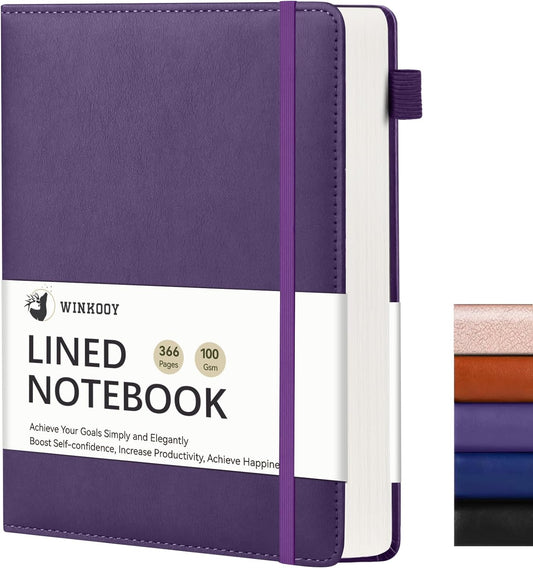 Lined Journal Notebook, 366 Pages, 100Gsm Leather Hardcover Journals for Writing Thick A5 College Ruled Classic Notebook with Pen Loop, Daily Journal for Women Men Travel Business Work Officee