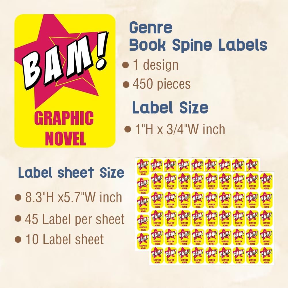 450pcs Genre Book Spine Labels | Library Classification Stickers | Graphic Novels