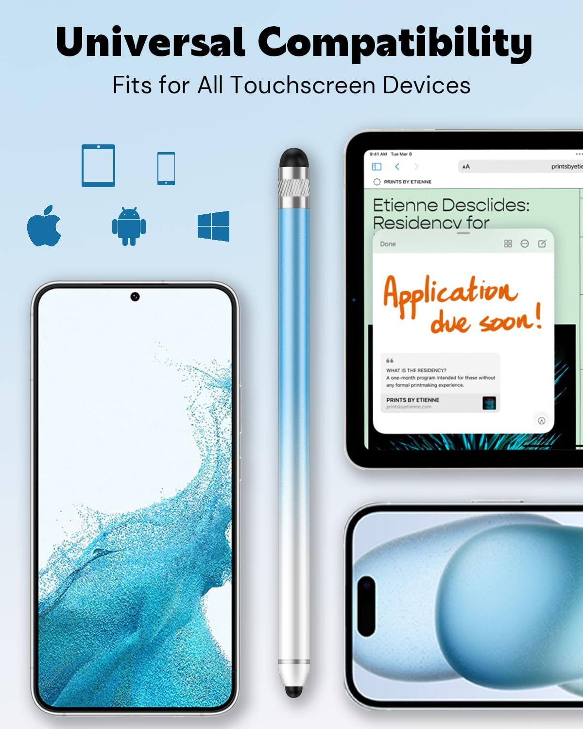 Stylus Pen for Touchscreen, Dual-end High Sensitivity Capacitive Stylus Pen for iPhone/iPad/Android/Samsung/Computer/Tablets, AmberVec Universal Stylists Pens for Touch Screens, 2 Pack-Pink, Purple