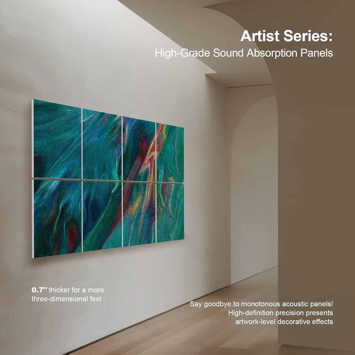 UMIACOUSTICS 8 Pcs 0.7Inch Thick Art Acoustic Panels, Total 47.2” x 31.5” Decorative Sound Absorbing Art Panels, Acoustical Wall Panels for Home, Office, Hotel, Turquoise-Light