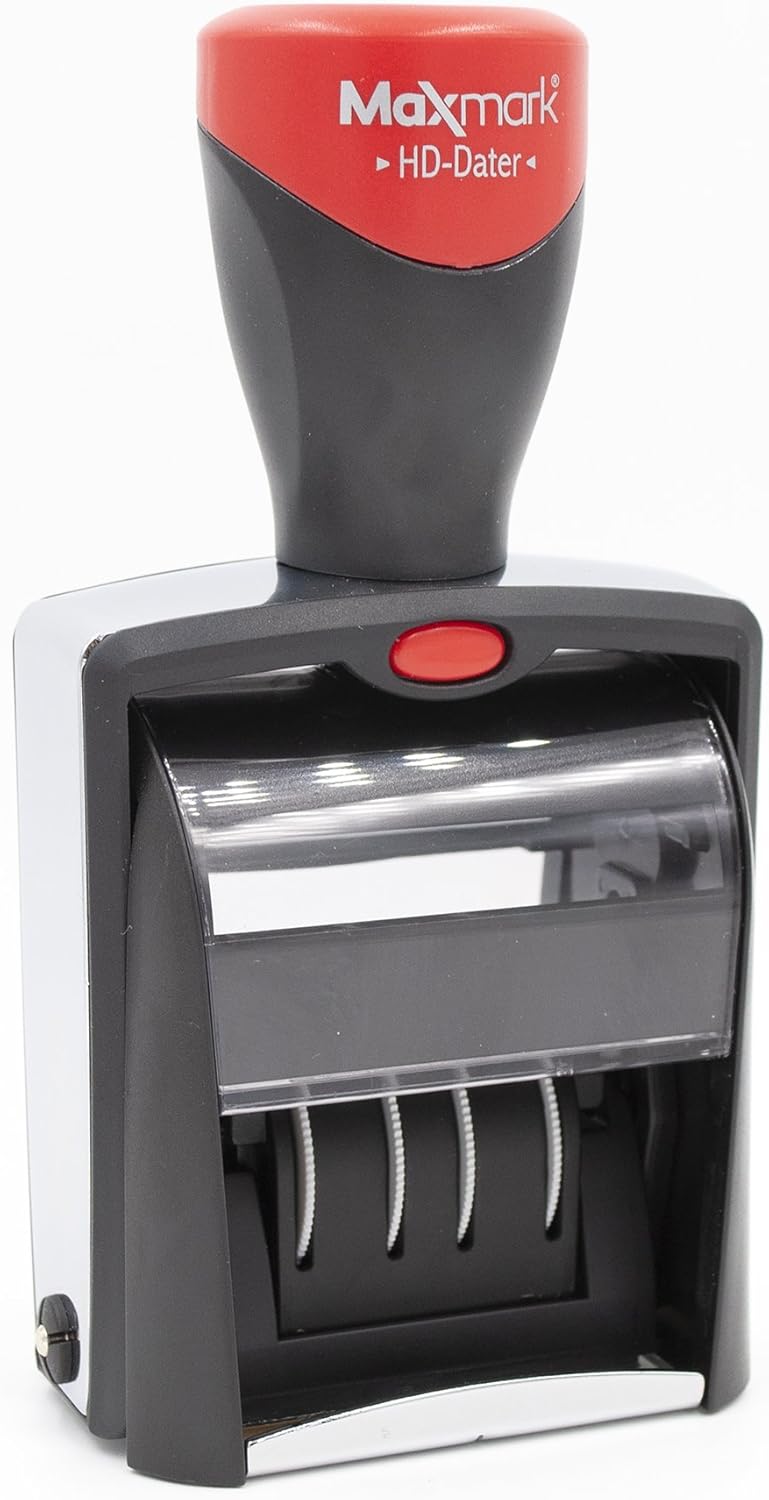 Heavy Duty Date Stamp with 2-Line Custom Text, Self Inking Stamp - 1" x 1-5/8” - 2-Color Blue/Red Ink