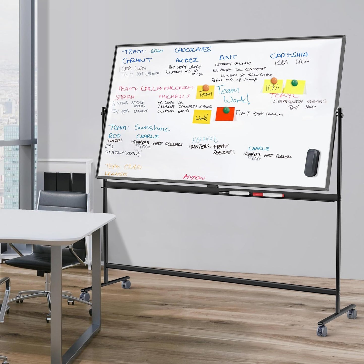 Rolling Whiteboard/w Height Adjustable, Mifuro 72 x 40 Large Portable Dry Erase Board with Stand and Wheels for Office,Classroom &School, Black