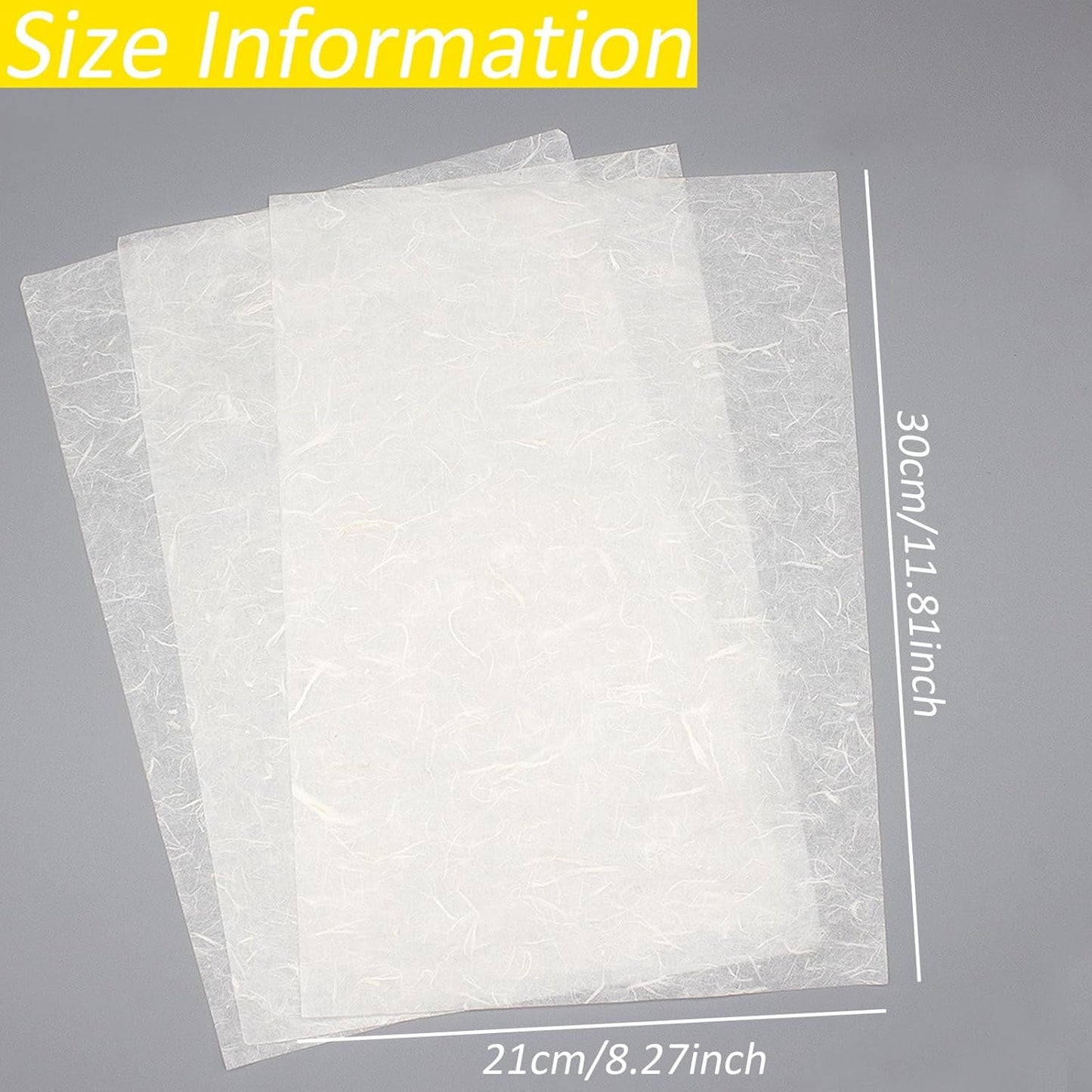 Benvo 50 Sheets A4 Natural Mulberry Paper Visible Plant Fibers Rice Paper Printable Decoupage Tissue Paper Sheets for Writing, Painting, Card Making, DIY Crafts(8.3x11.7in, Semi Transparent Off White)