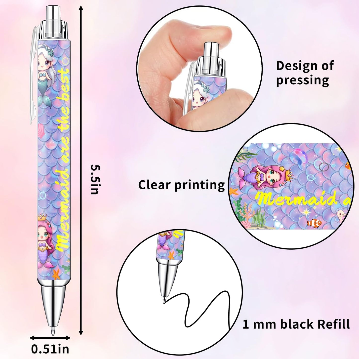 Mermaid Pens for Girls – Cute Mermaid-Themed Ballpoint Pen Set for Kids, Teens, and Ocean Lovers – Fun Stationery Gift for School, Journaling, Drawing, or Writing – 8 Colorful Pens with Smooth Ink