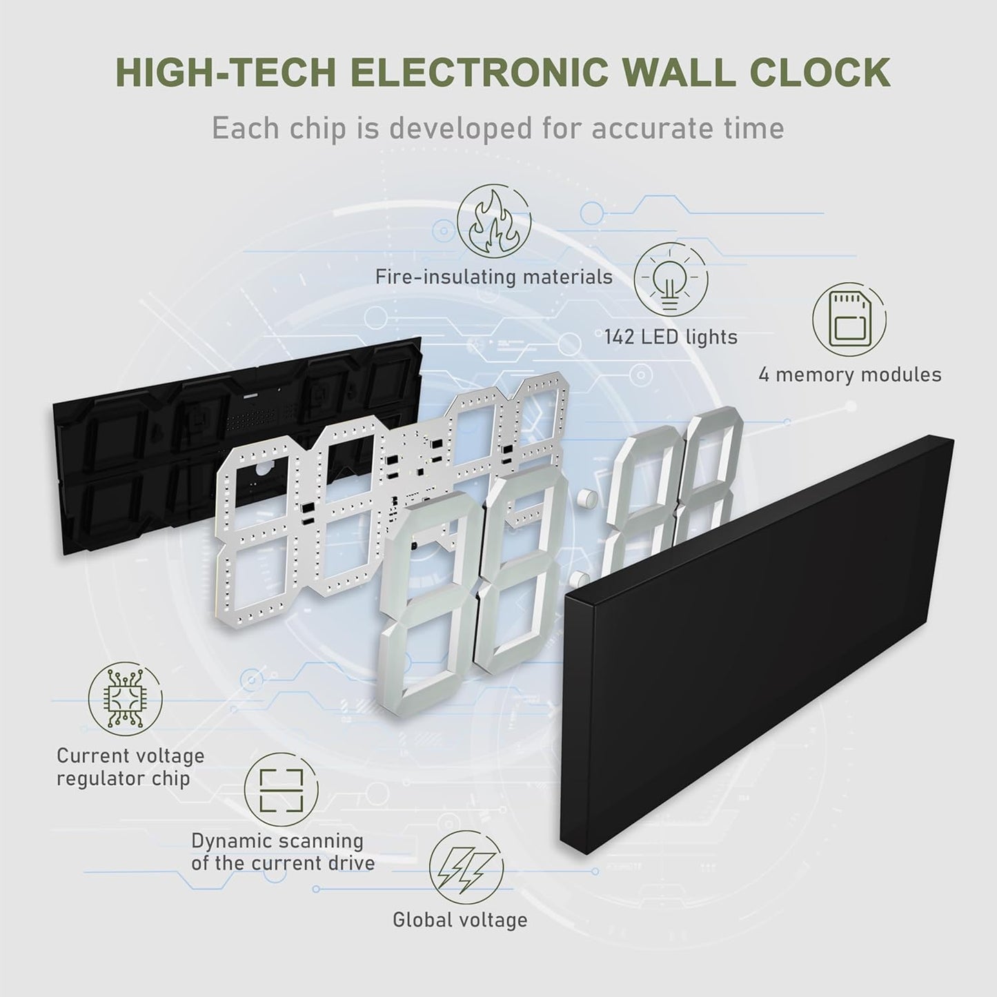 LED Large Digital Wall Clock, Oversize Digital Clock with 6” Numbers, Remote Control Count up/Countdown Timer Clock, Auto Dimmer, Big Calendar and Thermometer（Yellow