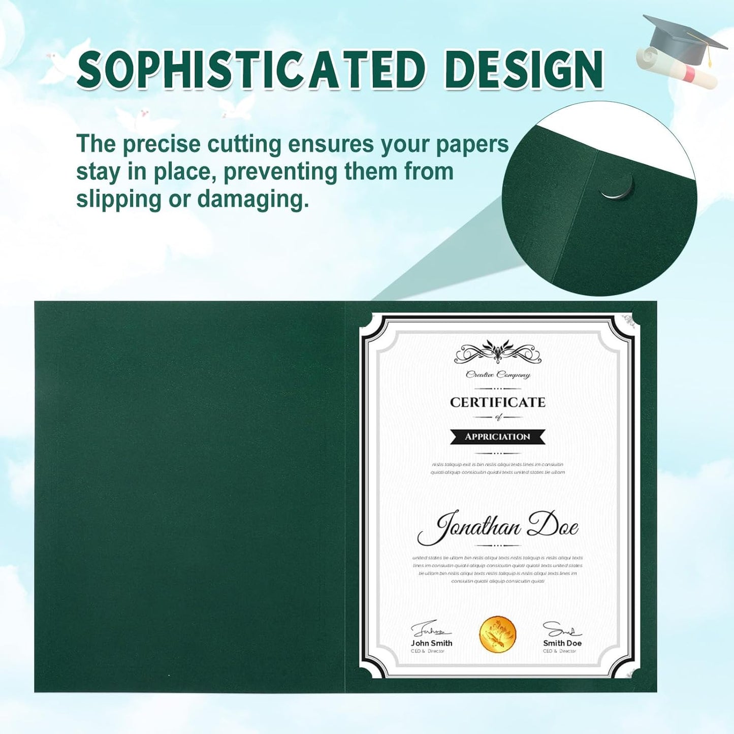 gisgfim 100Pcs Certificate Holders Diploma Covers Single Sided Gold Foil Border Award Certificate Covers for Letter Size 8.5x11 Certificates Cardstock Document Papers Storage Organizer (Green)