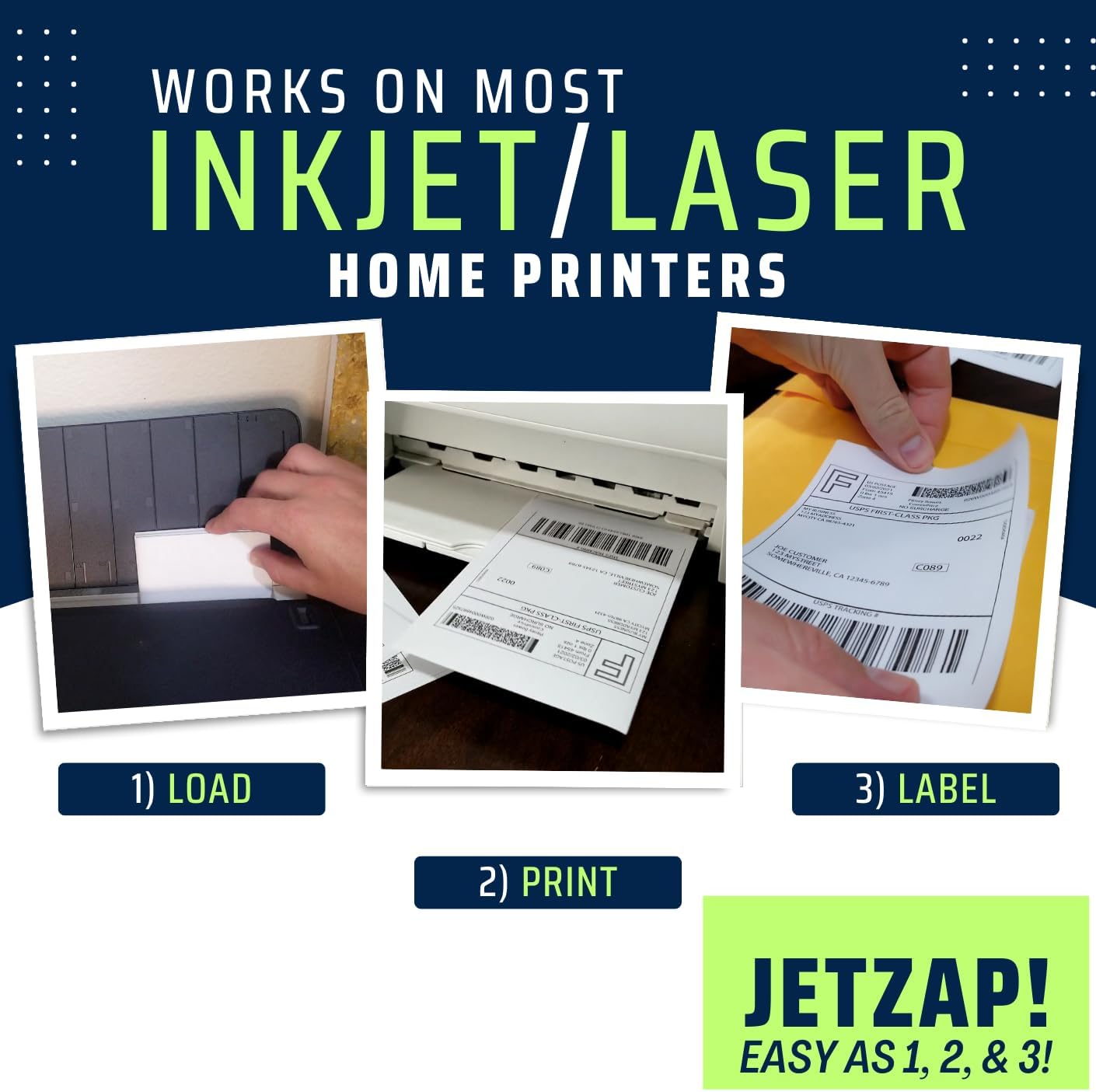 JETZAP Pre-Cut 4x6 Shipping Labels | Work on Most Inkjet and Laser Printers | Just Load & Print | USPS UPS FedEx for Home Printers | 2000 Pack