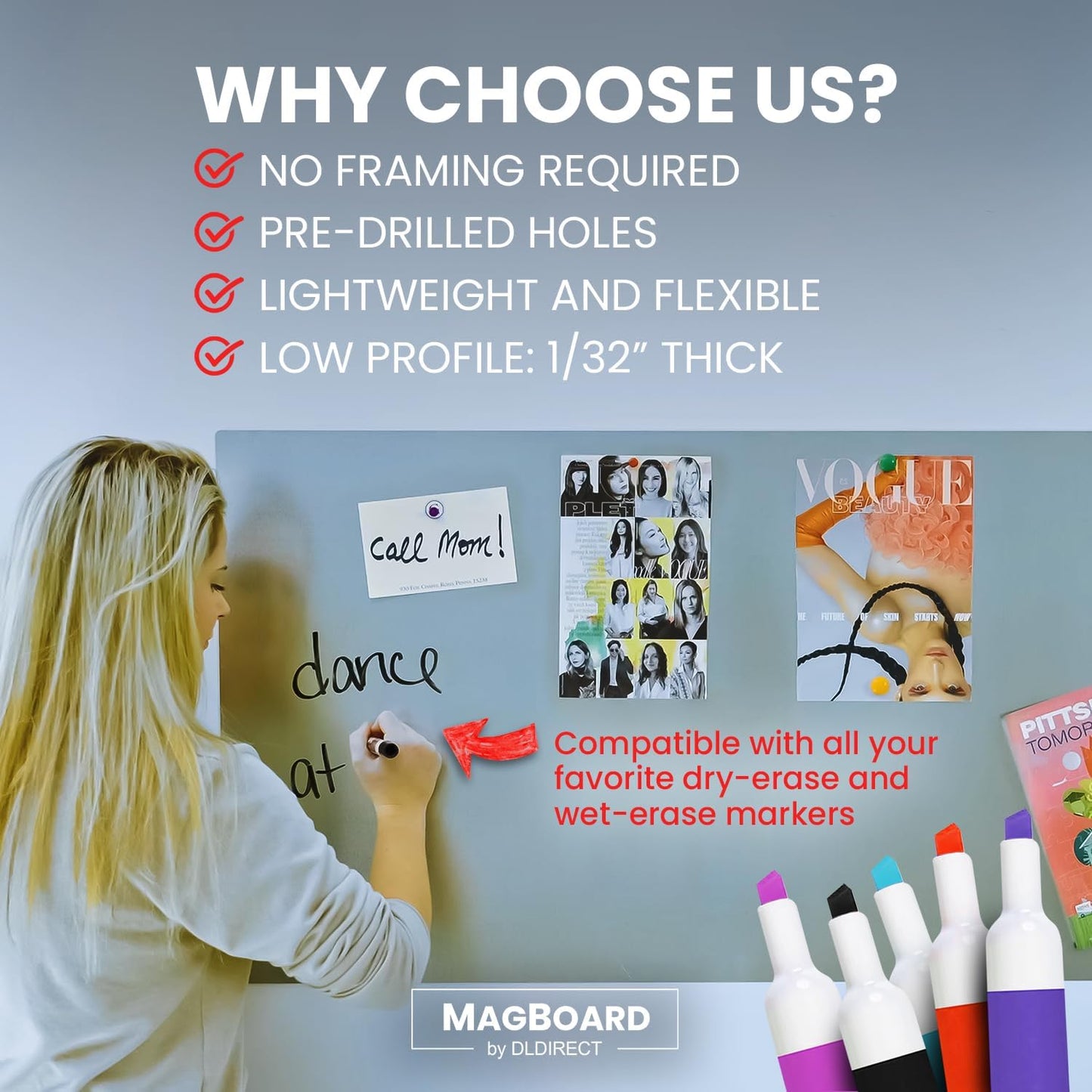 Diamond Life Magnetic Board - Memo & Vision Board for Home, Office, and Classroom - Magnet Board for Kids - Pre-drilled Mounting Screws Included (White 36"x48")