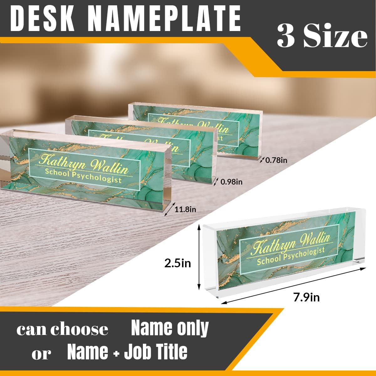 Desk Name Plate Personalized | Office Desk Accessories | Produced in USA | Office Desk Accessories| Name Plate for Desk | Ships Next Day…, Ykl-green Marble