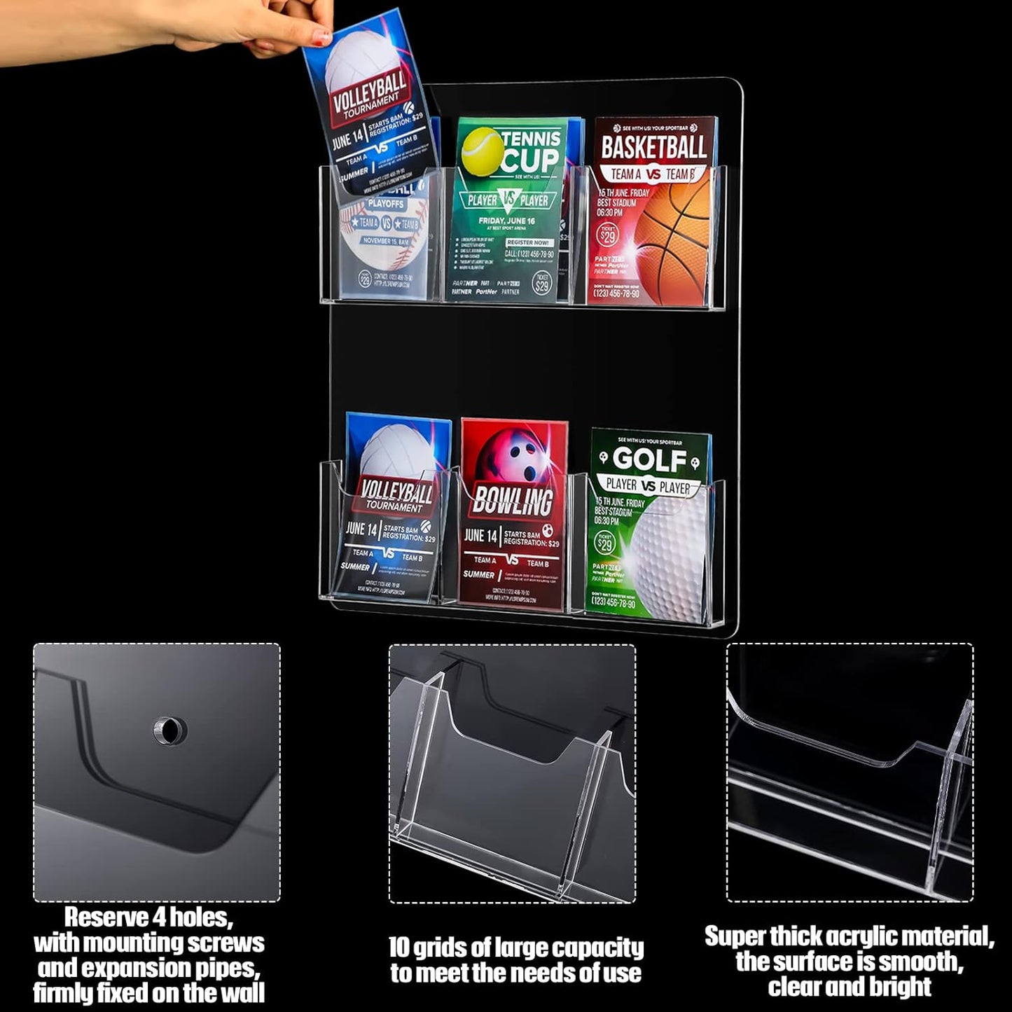 Eersida 2 Pack Acrylic Brochure Pamphlet Holder Wall Mount Clear Brochure Display Holder Plastic Trifold Flyer Rack Literature Storage Rack for Offices Waiting Room (6 Pockets, 15 x 13 Inch)