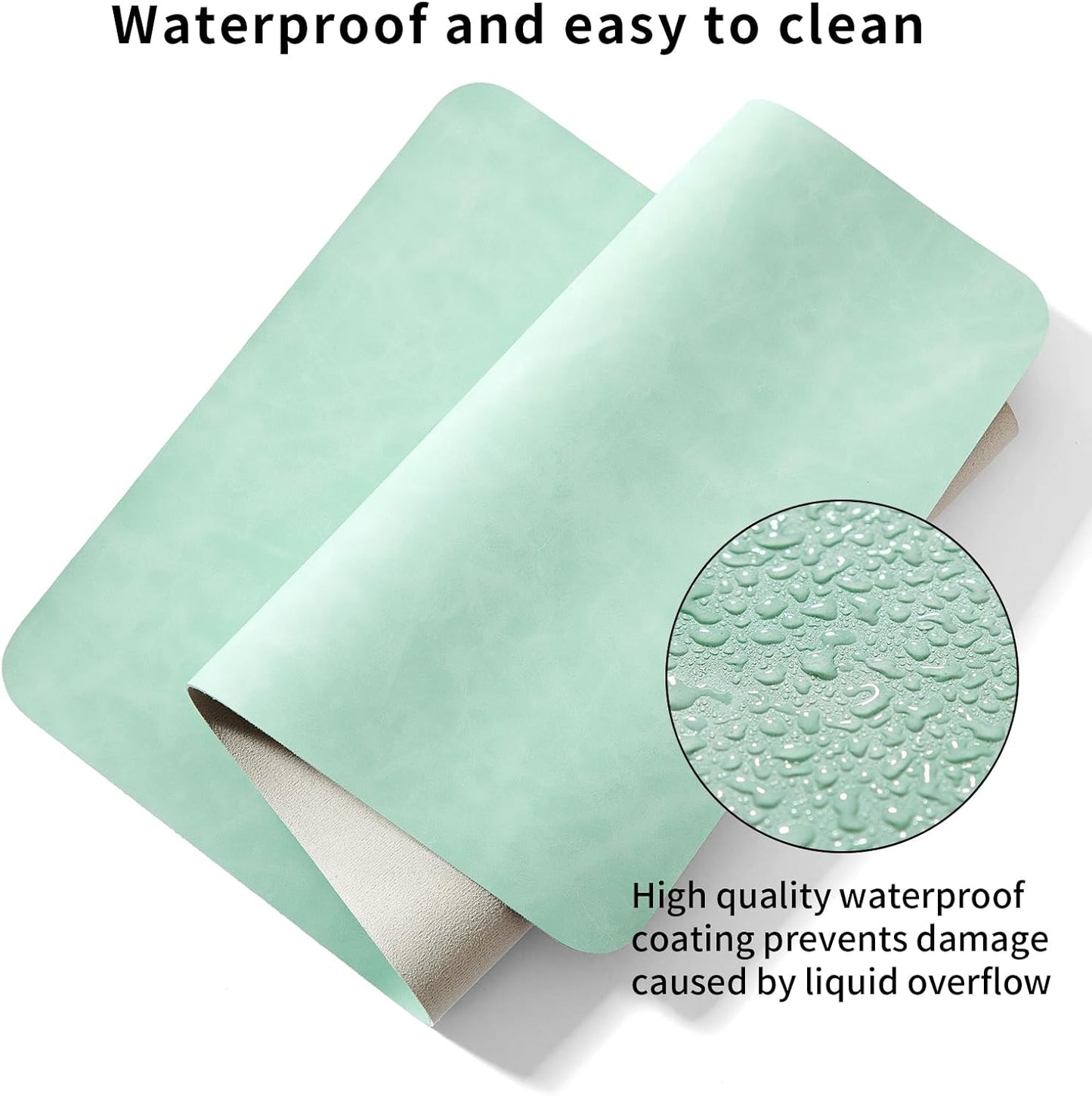 Crazy Horse Leather Desk Mat Large Mouse Pad Laptop Computer Desk Pad Protector Non-Slip Waterproof Table Blotter Desktop Writing Pad for Office and Home (Light Green, 80x40cm)