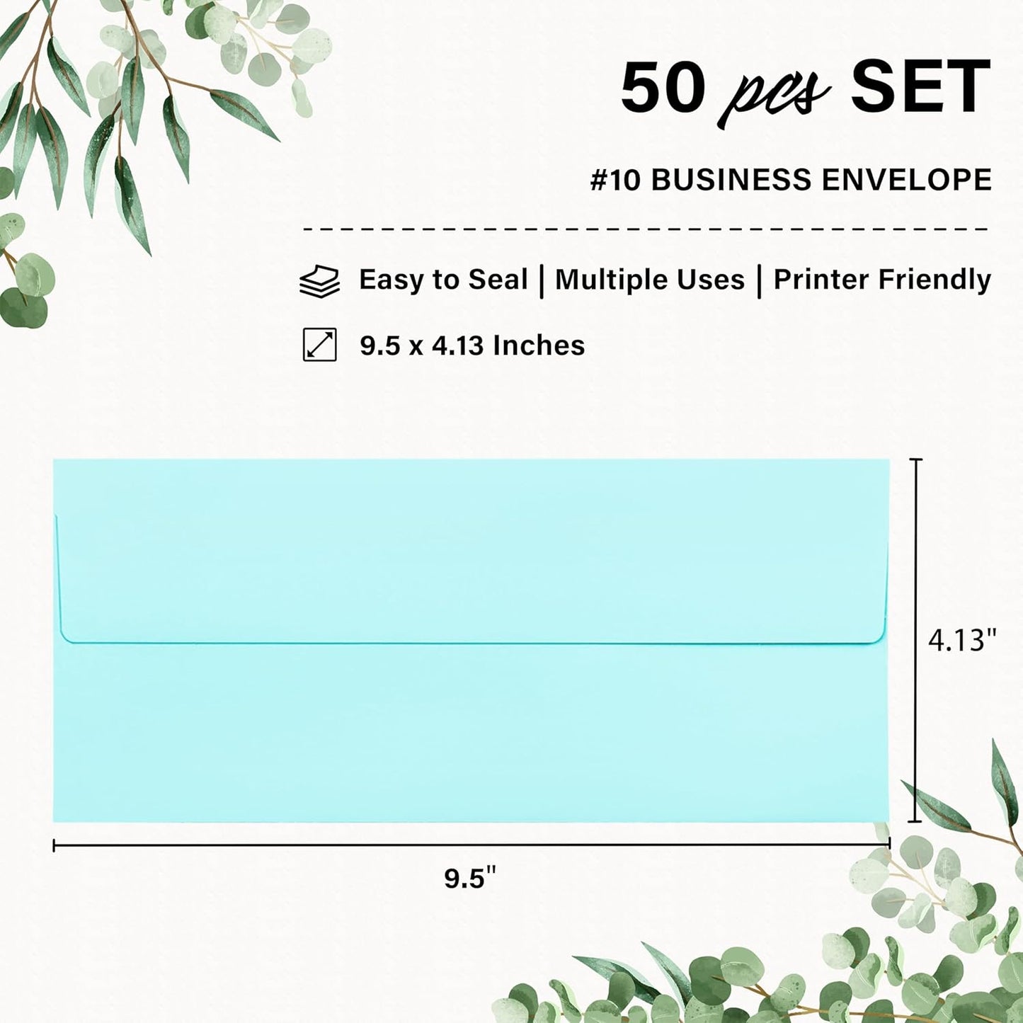 50 Pack #10 Business Envelopes, Self Seal Standard Light Blue Envelopes for Secure Business & Legal Mailing, Office, Checks, Letter, Invoices, 4 1/8 x 9 1/2 Inches