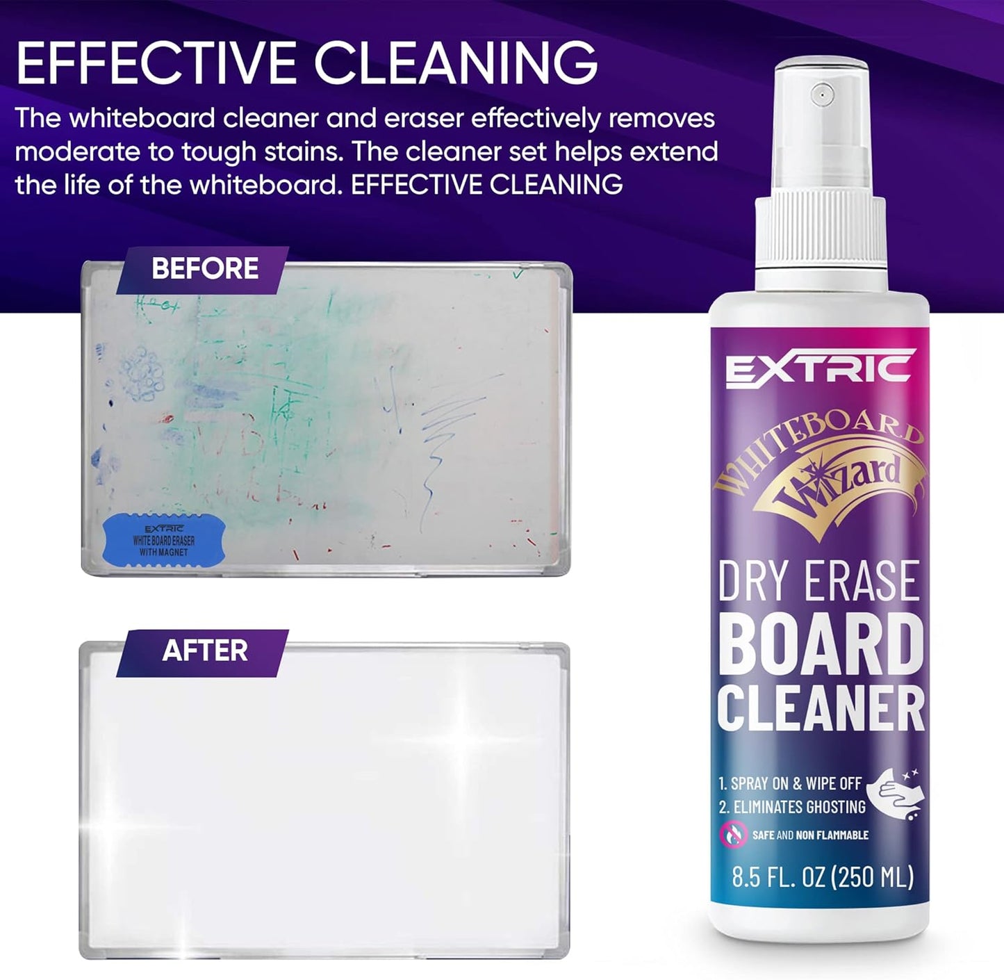 EXTRIC Whiteboard Cleaner 8.5 Ounces White Board Cleaning Spray, Dry Erase Board Cleaner 2 Pack Dry Erase Cleaner