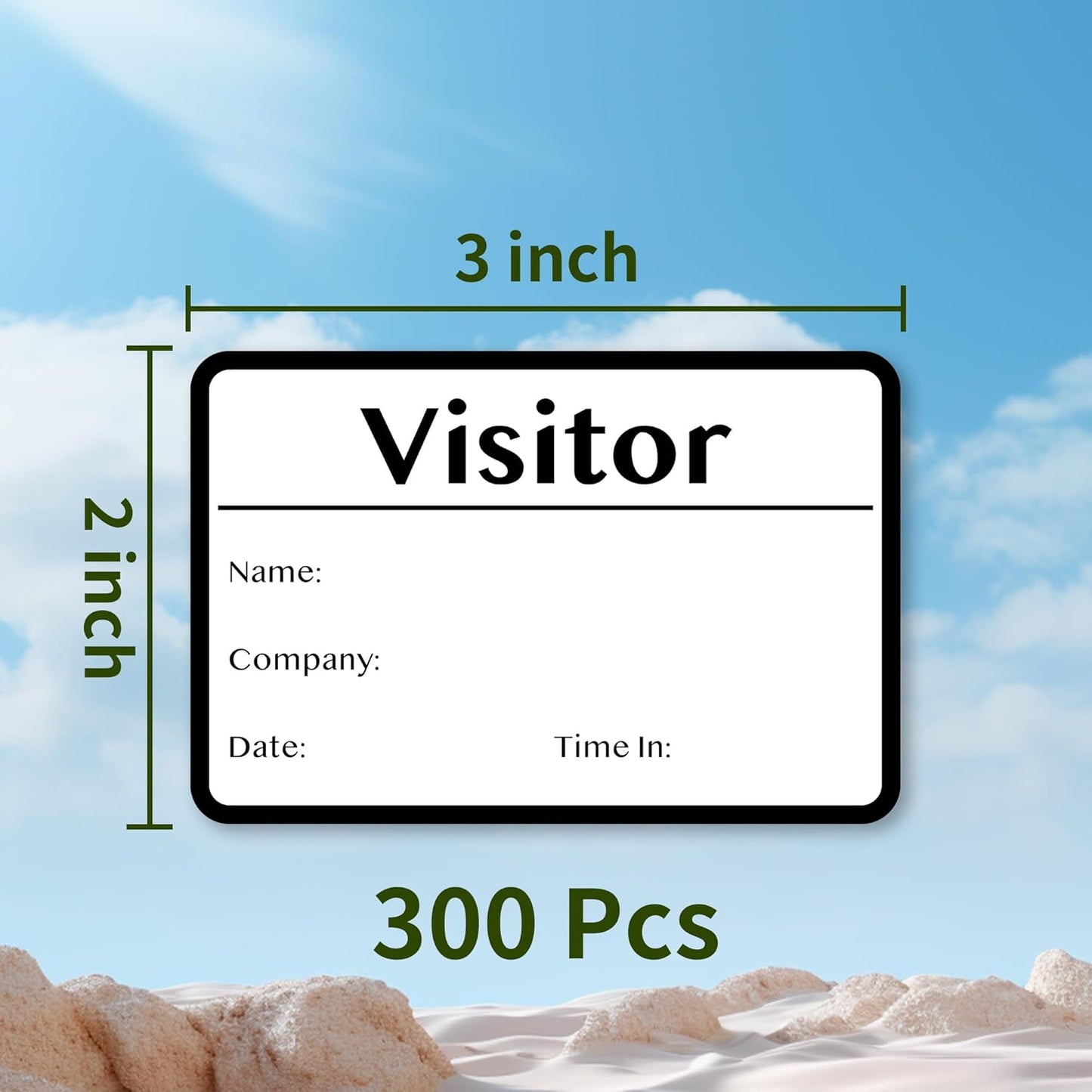 Visitor Pass Stickers – 300 Writable Name Tag Labels, 2 x 3 Inch, Self-Adhesive Identification Badges for Office, School, Events (300Pcs-Black)