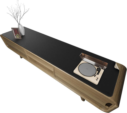 Vyaaa 63"x15.7" PU Leather & Cork Large Desk Mat (Black) - XXL Extended Mouse pad, Reversible Desk Protector, Non-Slip Computer Desk pad for Office, Gaming, Home