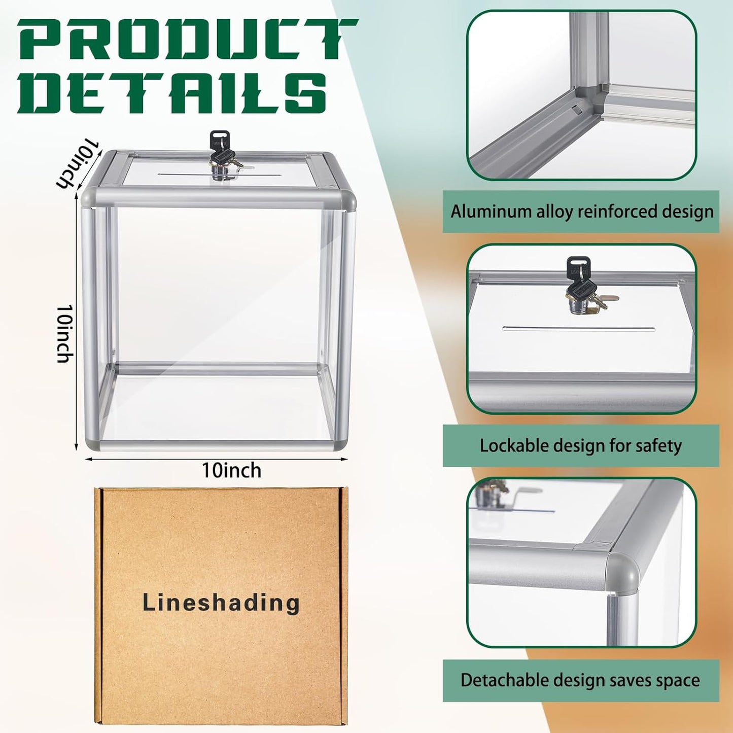 Acrylic Donation Raffle Box with Slot & Lock, Large Clear Ballot Offering Suggestion Ticket Holder for Fundraising Drawing Storage Container Tip Jar Voting Charity(10 x 10 x 10 In,Clear)