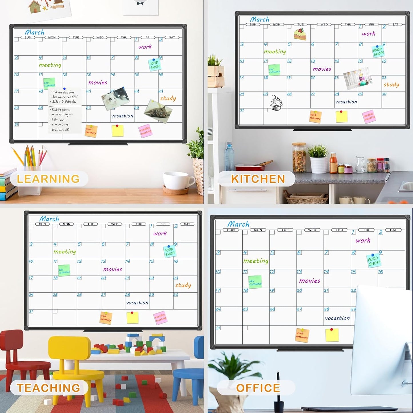 JILoffice Dry Erase Calendar Whiteboard - Magnetic White Board Calendar Monthly 48 X 36 Inch, Black Aluminum Frame Wall Mounted Board for Office Home and School