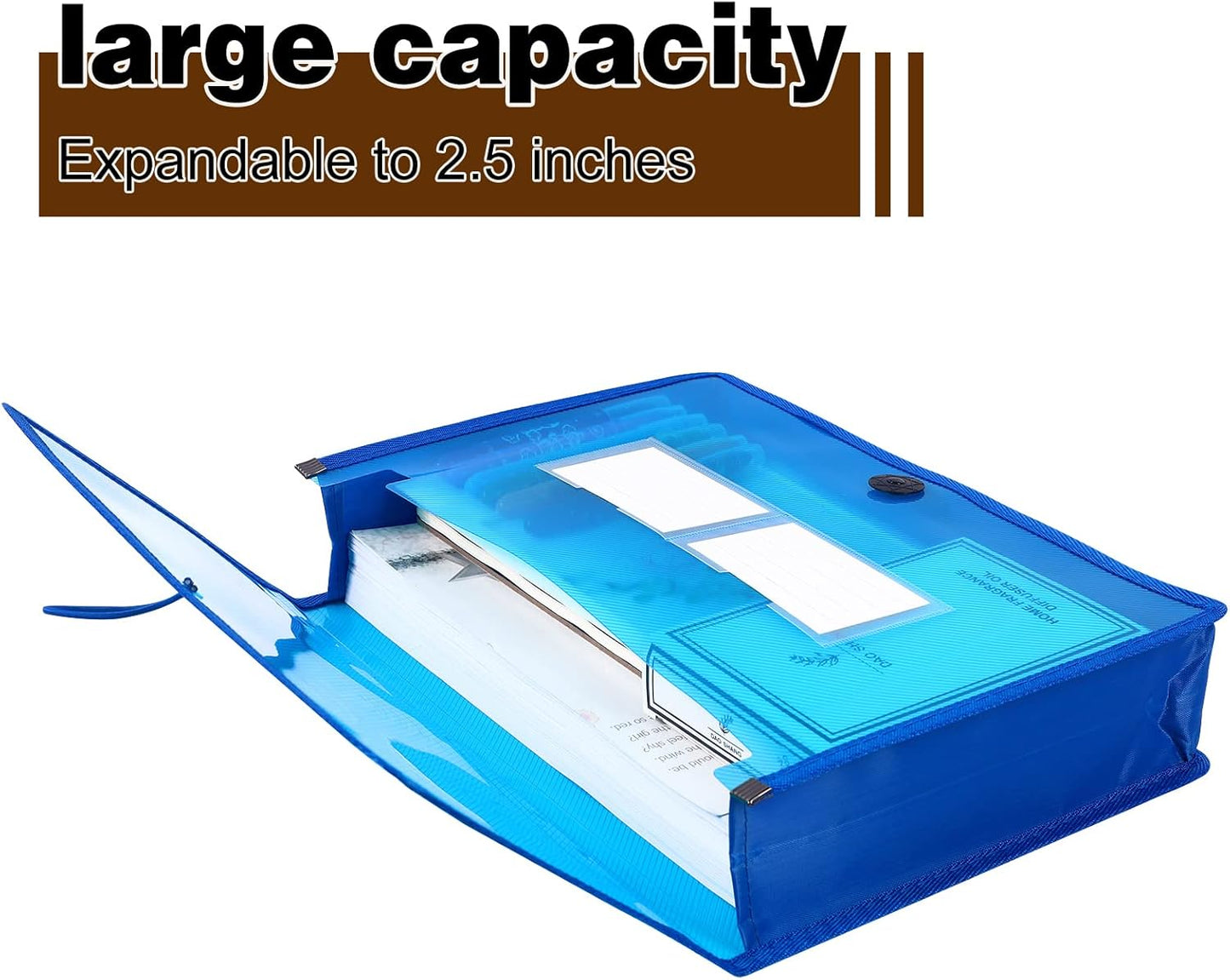 Eco-Friendly Plastic File Folders, Expanding Poly File Wallet, Transparent Expandable Envelope Organizer Document Folder with Elastic Band and Button Closure, with Small Two Pockets, 5 Colors