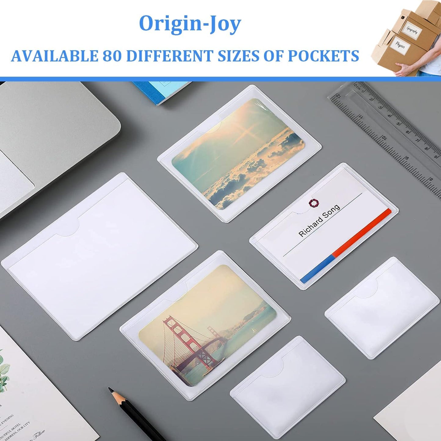 Origin-Joy 25 PCS Self-Adhesive Index Label Pockets, Clear Plastic Peel & Stick Card Holders with Top Open for Loading (8.5 x 11 inch)